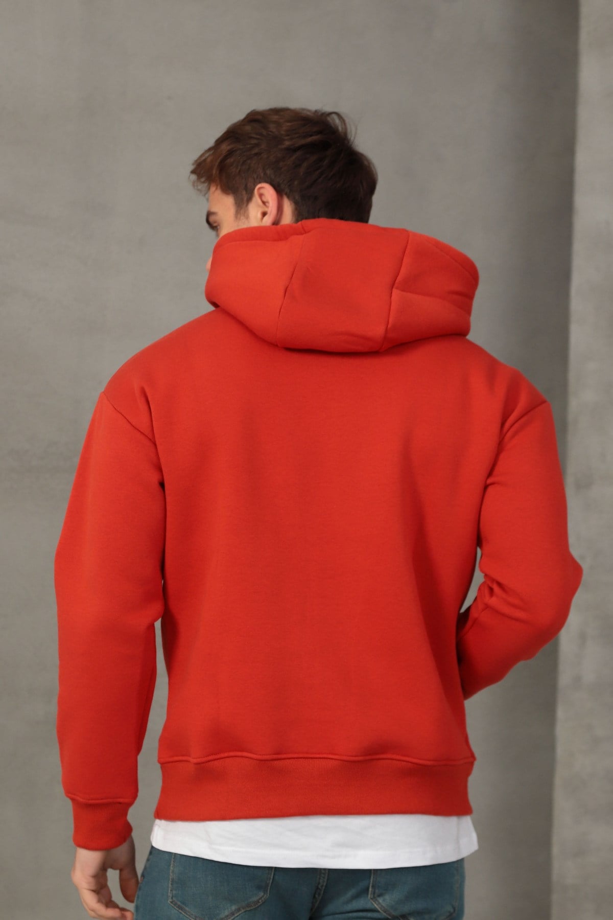 Unisex Oversize Geniş Kesim Pamuklu Yumuşak Dokulu Içi Polarlı Basic Kapüşonlu Sweatshirt