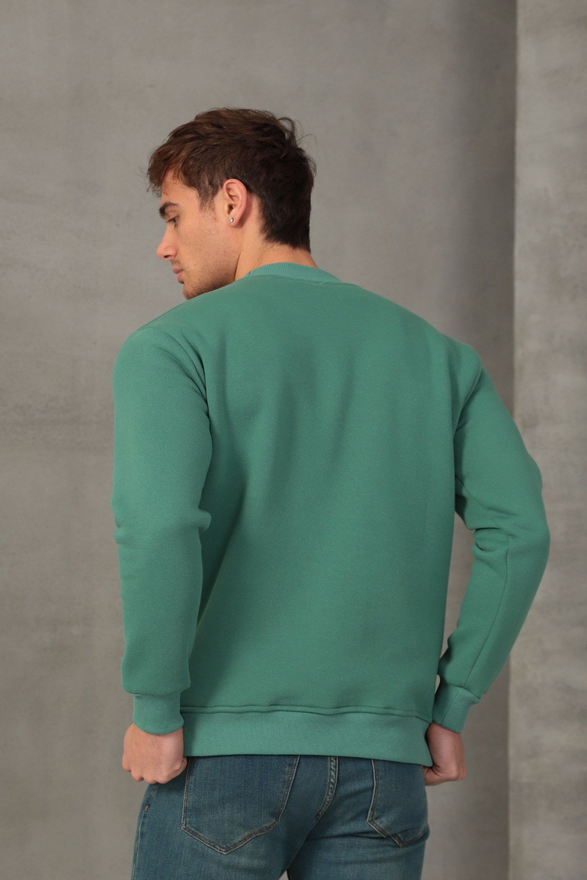 Unisex Relax Fit Rahat Kesim Pamuklu Yumuşak Dokulu İçi Polarlı Basic Mint Bisiklet Yaka Sweatshirt
