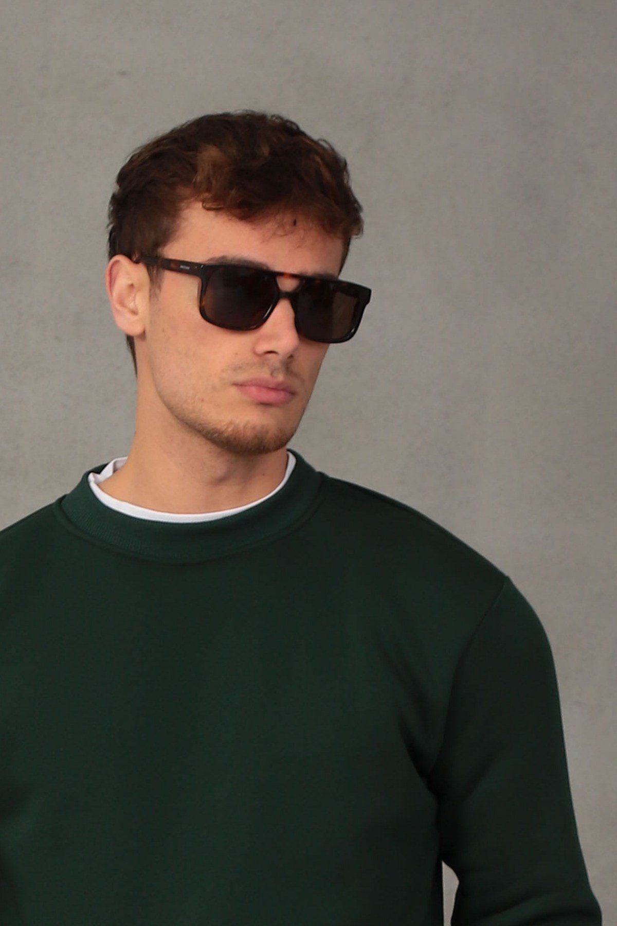 Unisex Relax Fit Rahat Kesim Pamuklu Yumuşak Dokulu İçi Polarlı Basic Yeşil Bisiklet Yaka Sweatshirt