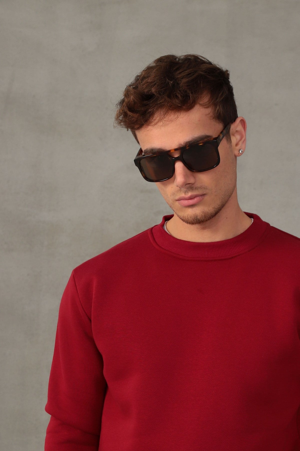 Unisex Relax Fit Rahat Kesim Pamuklu Yumuşak Dokulu İçi Polarlı Basic Bordo Bisiklet Yaka Sweatshirt