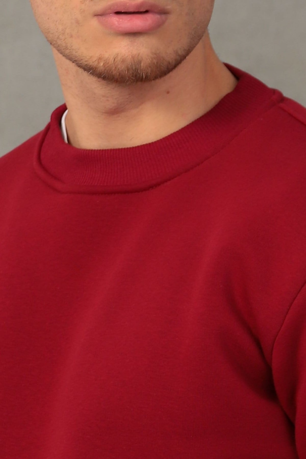 Unisex Relax Fit Rahat Kesim Pamuklu Yumuşak Dokulu İçi Polarlı Basic Bordo Bisiklet Yaka Sweatshirt