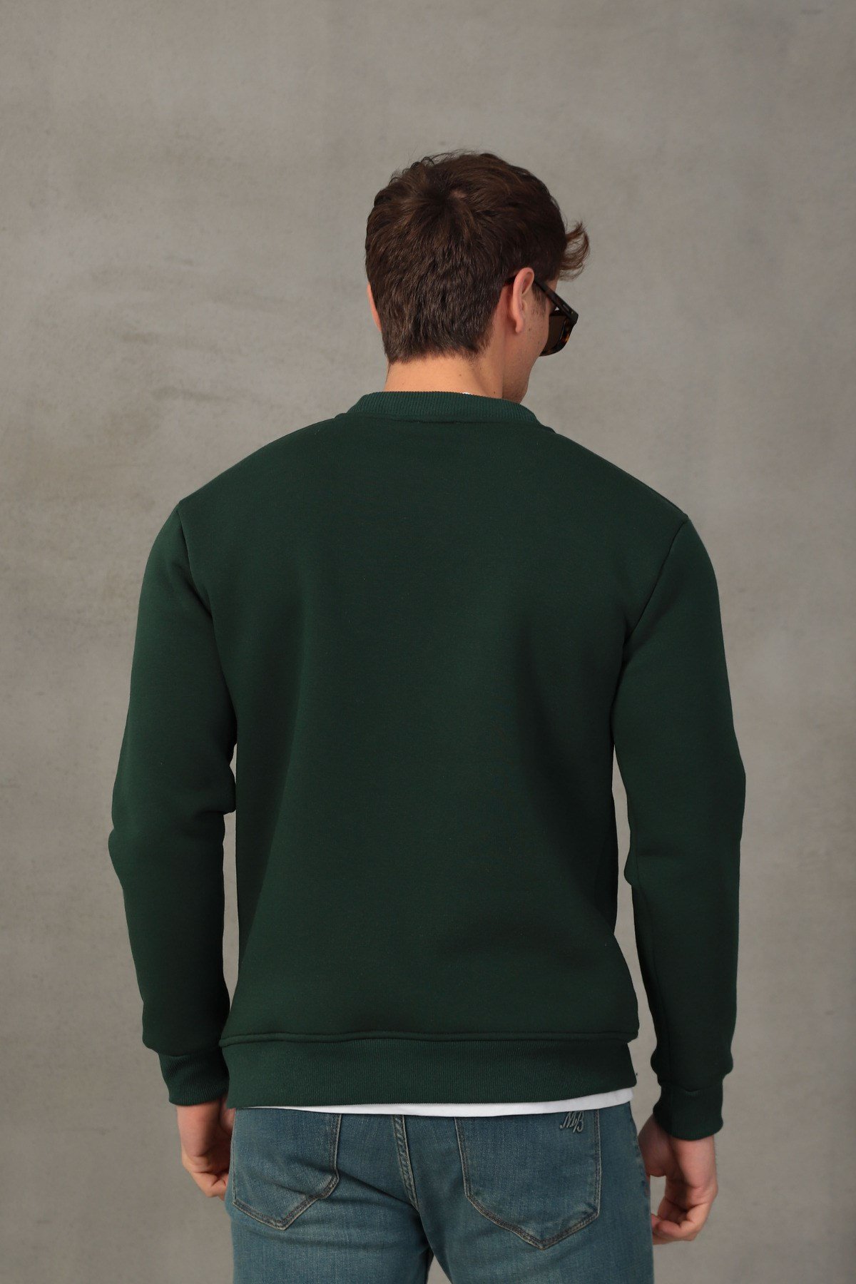 Unisex Relax Fit Rahat Kesim Pamuklu Yumuşak Dokulu İçi Polarlı Basic Yeşil Bisiklet Yaka Sweatshirt