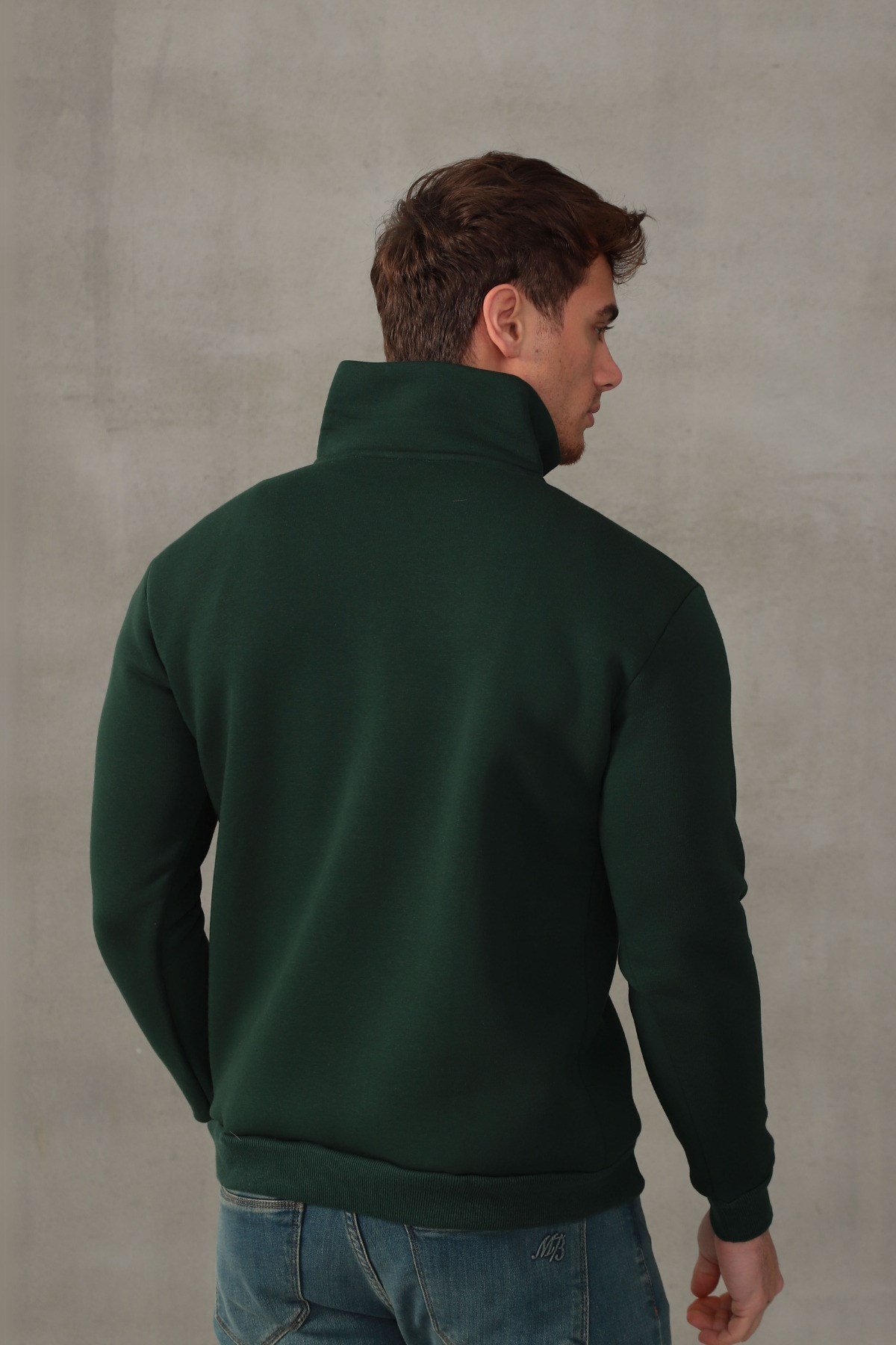 Unisex Relax Fit Rahat Kesim Yumuşak Dokulu İçi Polarlı Yarım Fermuarlı Dik Yaka Sweatshirt