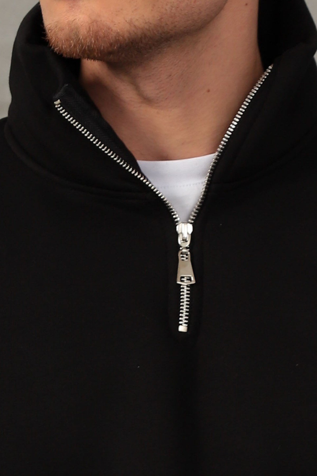 Unisex Relax Fit Rahat Kesim Yumuşak Dokulu İçi Polarlı Yarım Fermuarlı Dik Yaka Sweatshirt