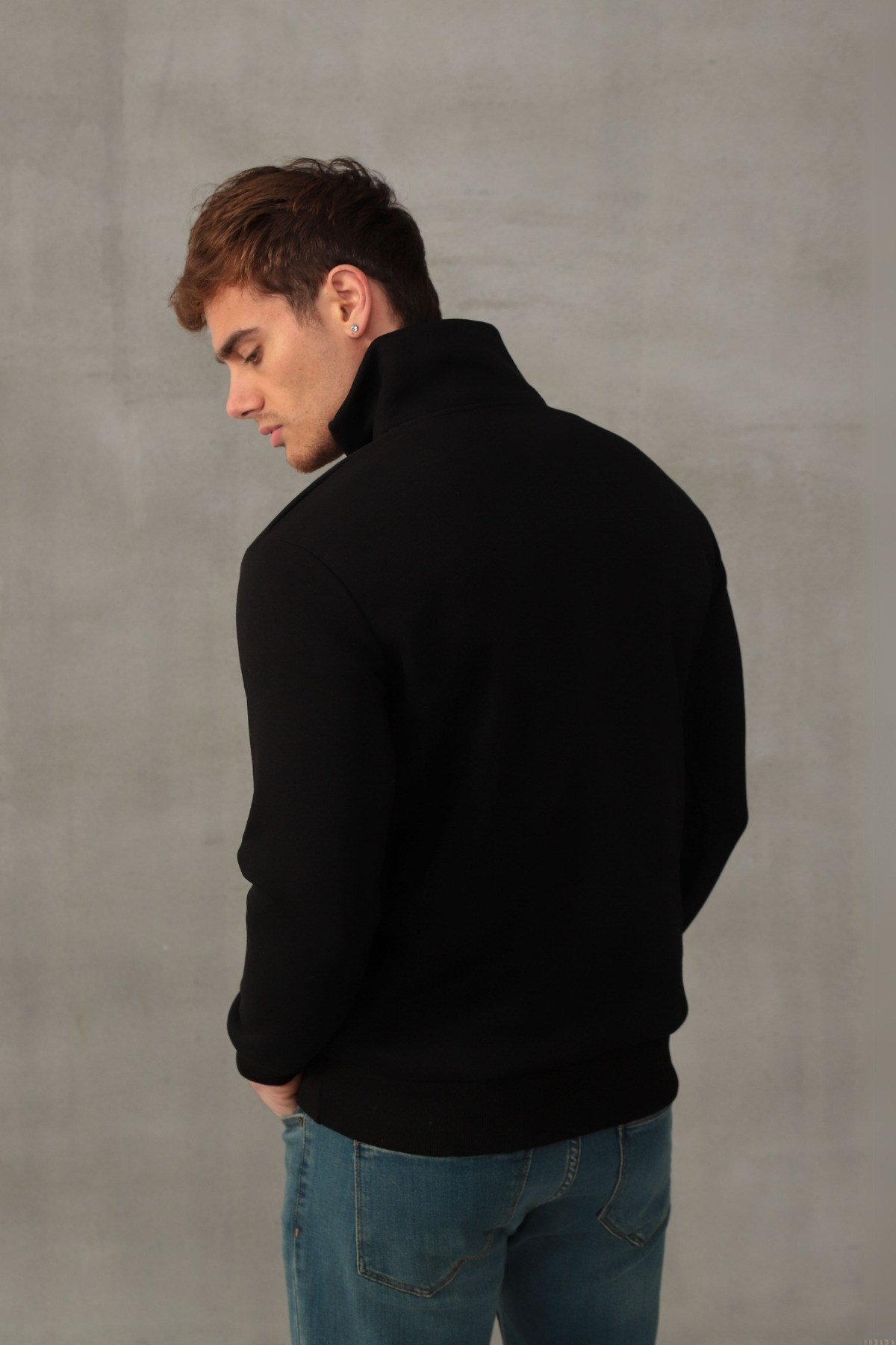 Unisex Relax Fit Rahat Kesim Yumuşak Dokulu İçi Polarlı Yarım Fermuarlı Dik Yaka Sweatshirt