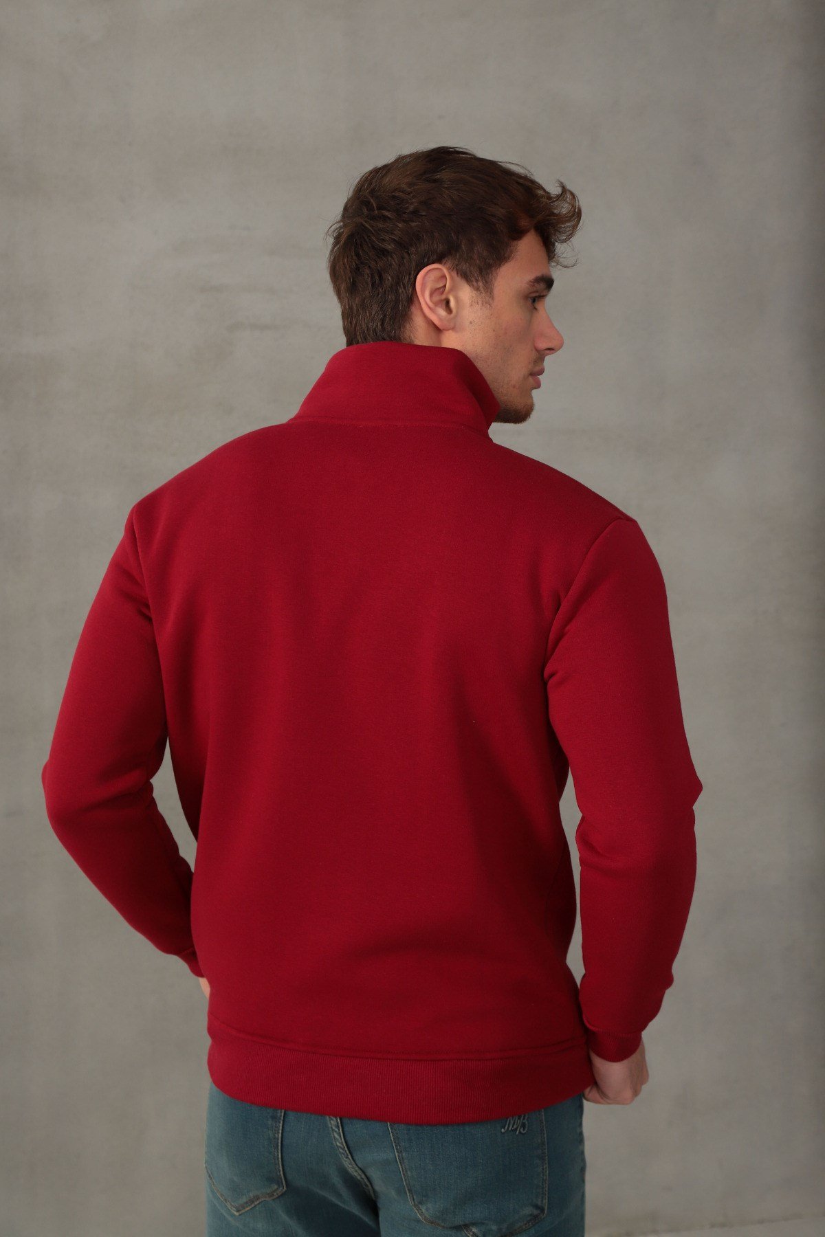 Unisex Relax Fit Rahat Kesim Yumuşak Dokulu İçi Polarlı Yarım Fermuarlı Dik Yaka Sweatshirt