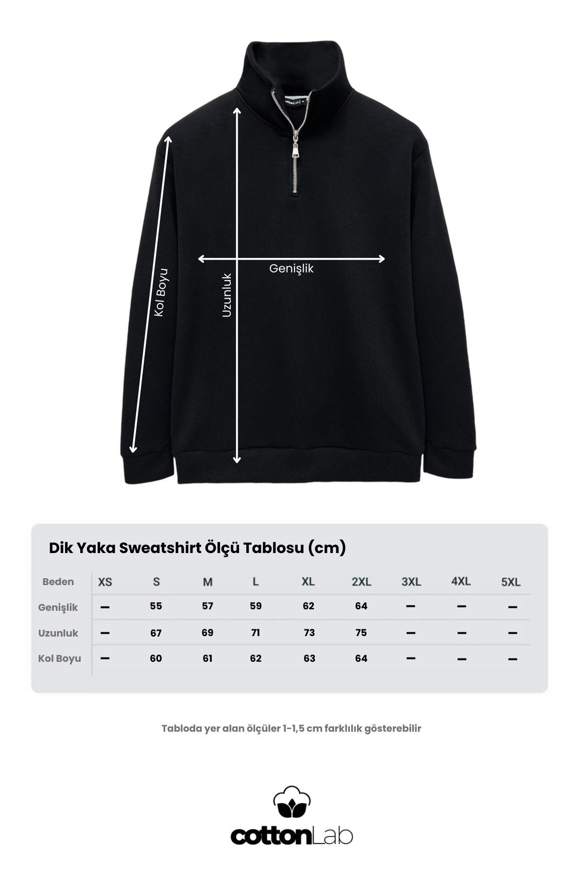 Unisex Relax Fit Rahat Kesim Yumuşak Dokulu İçi Polarlı Yarım Fermuarlı Dik Yaka Sweatshirt