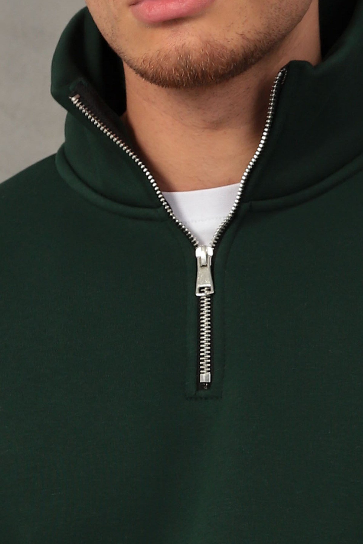 Unisex Relax Fit Rahat Kesim Yumuşak Dokulu İçi Polarlı Yarım Fermuarlı Dik Yaka Sweatshirt