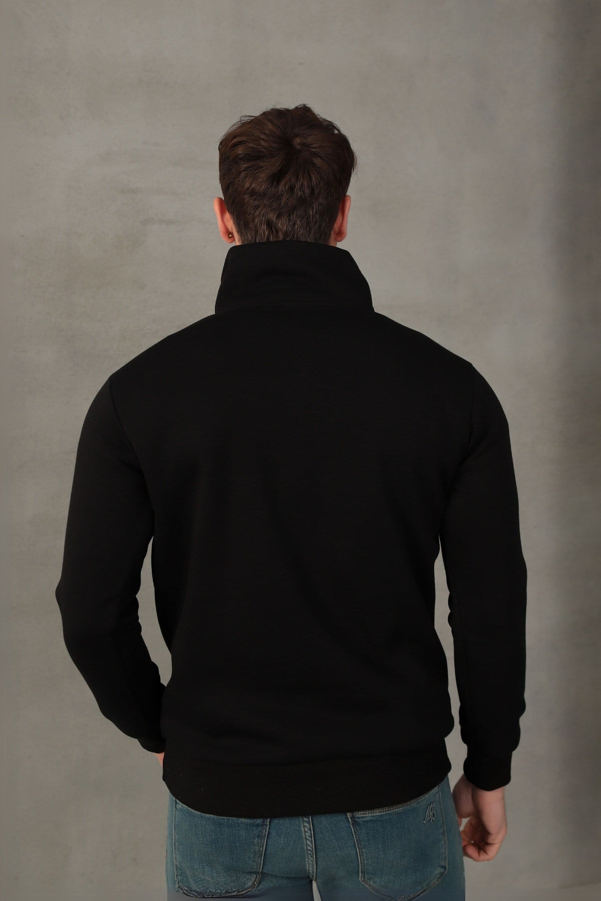 Unisex Relax Fit Rahat Kesim Yumuşak Dokulu İçi Polarlı Yarım Fermuarlı Dik Yaka Sweatshirt