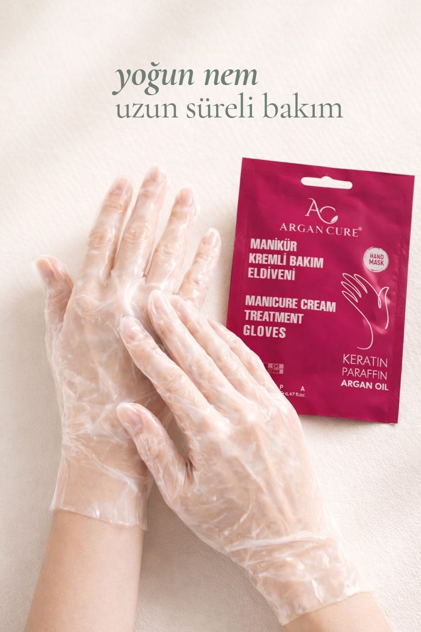 Argan Cure Manikür Kremli Bakım Eldiveni  | Argan Yağı & Keratin İçerikli Nemlendirici El Bakım Eldiveni