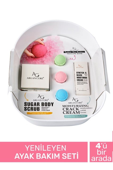 Argan Cure Yenileyen Ayak Bakım Seti ( Pedikür Leğeni-şekerli Peeling-çatlak Kremi-nem Topu )