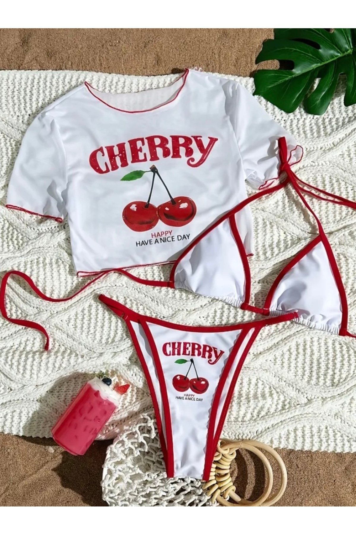 Bellegance cherry bikini takımı 3’lü