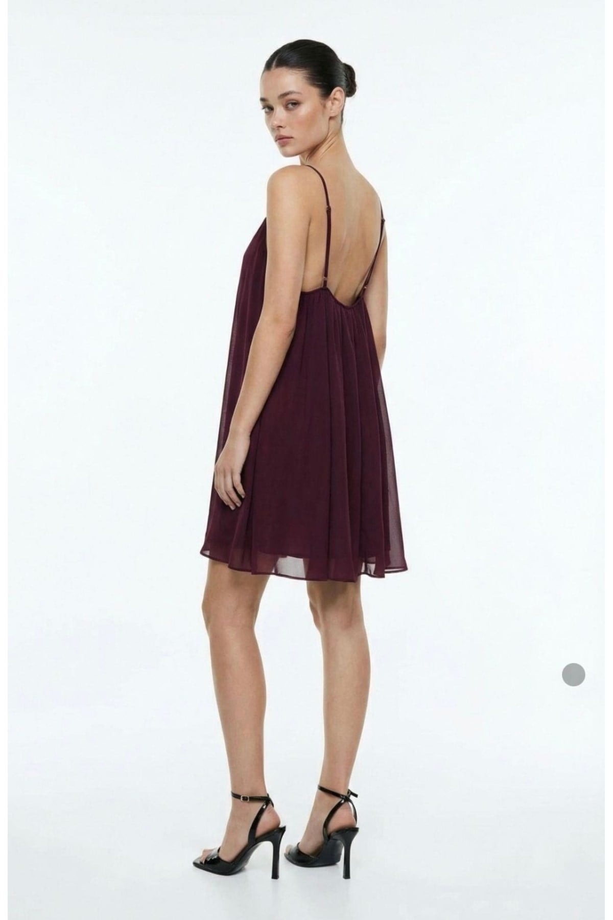 BLG şifon elbise mini bordo