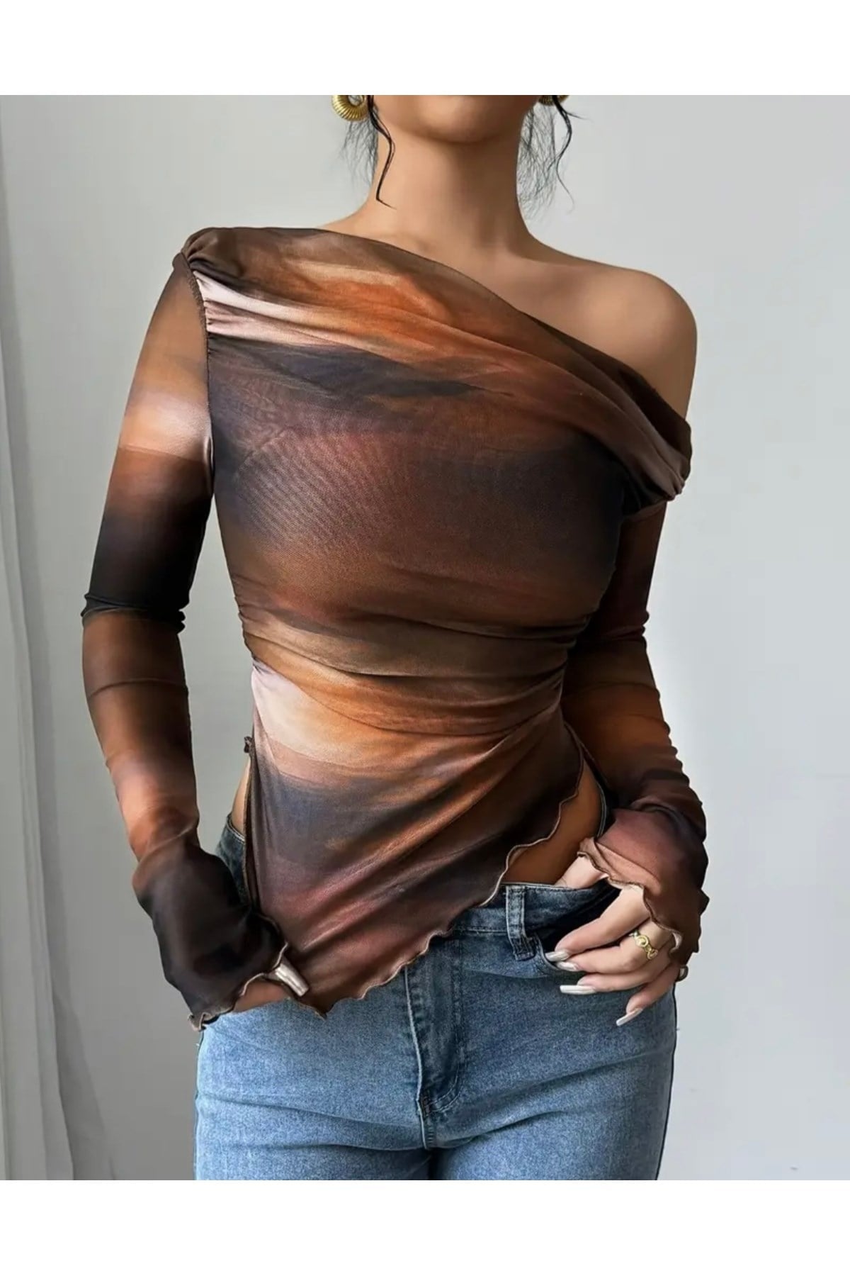 Tie-dye desen Bellegance şık bluz