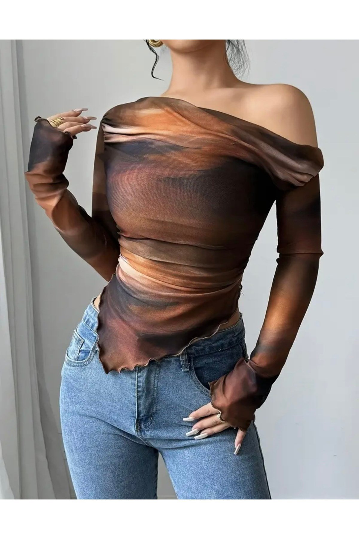 Tie-dye desen Bellegance şık bluz