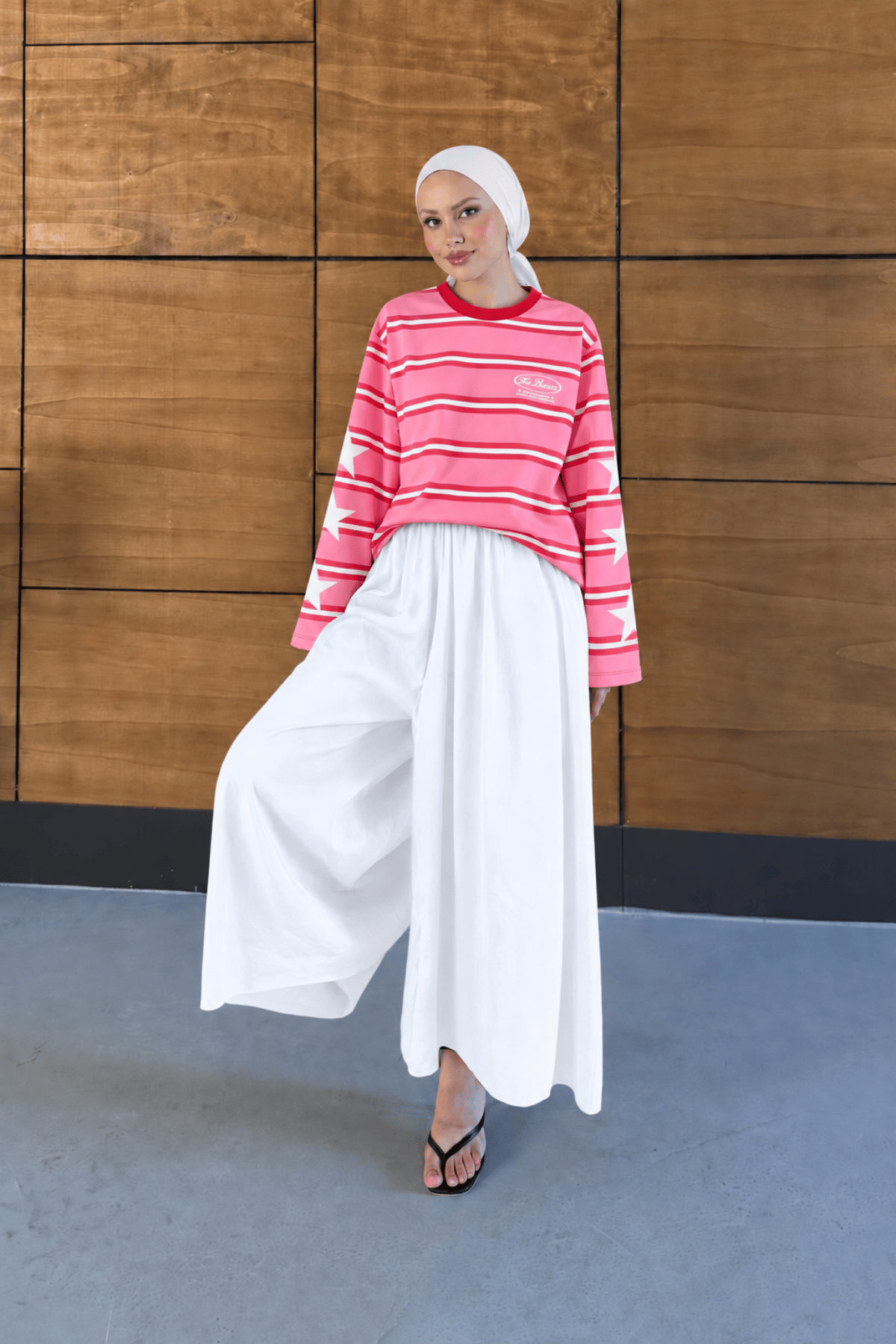 Baskılı Kırmızı - Pembe Çizgili Selvara T-shirt