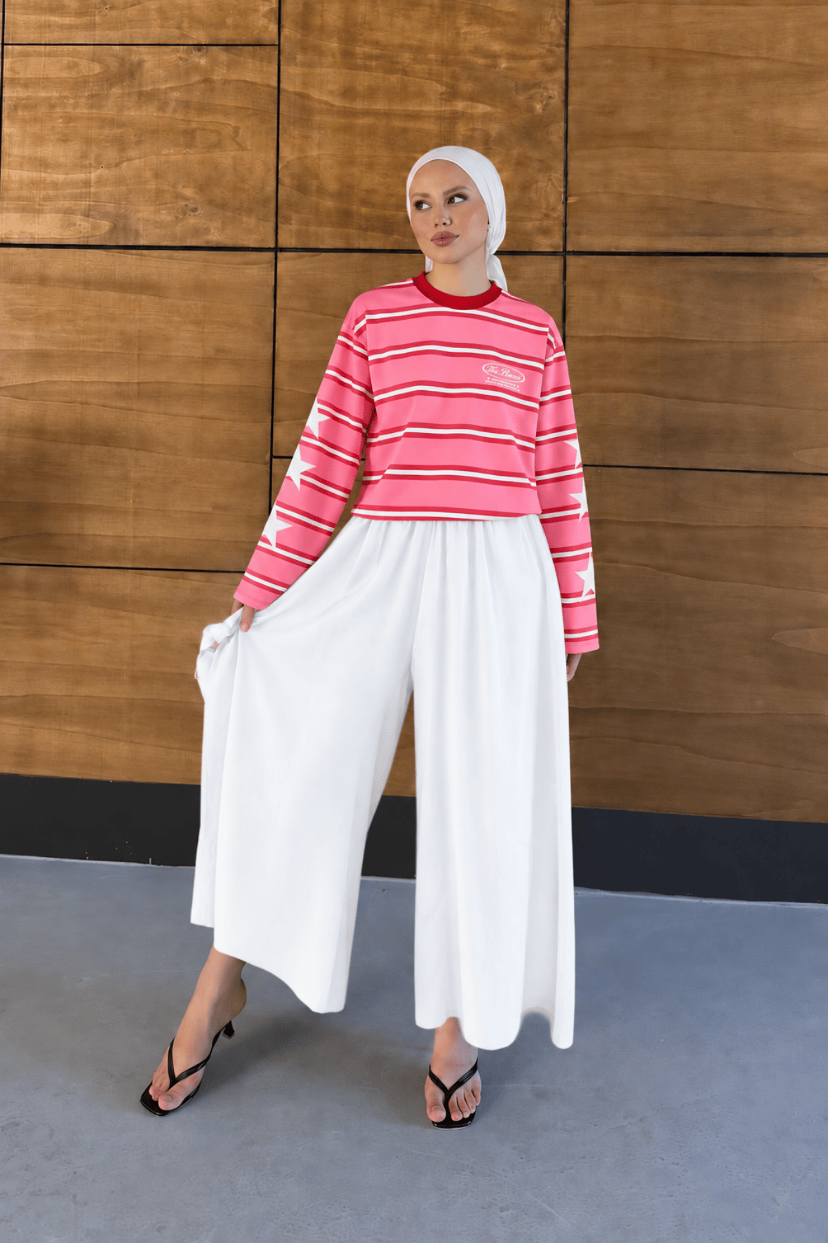 Baskılı Kırmızı - Pembe Çizgili Selvara T-shirt