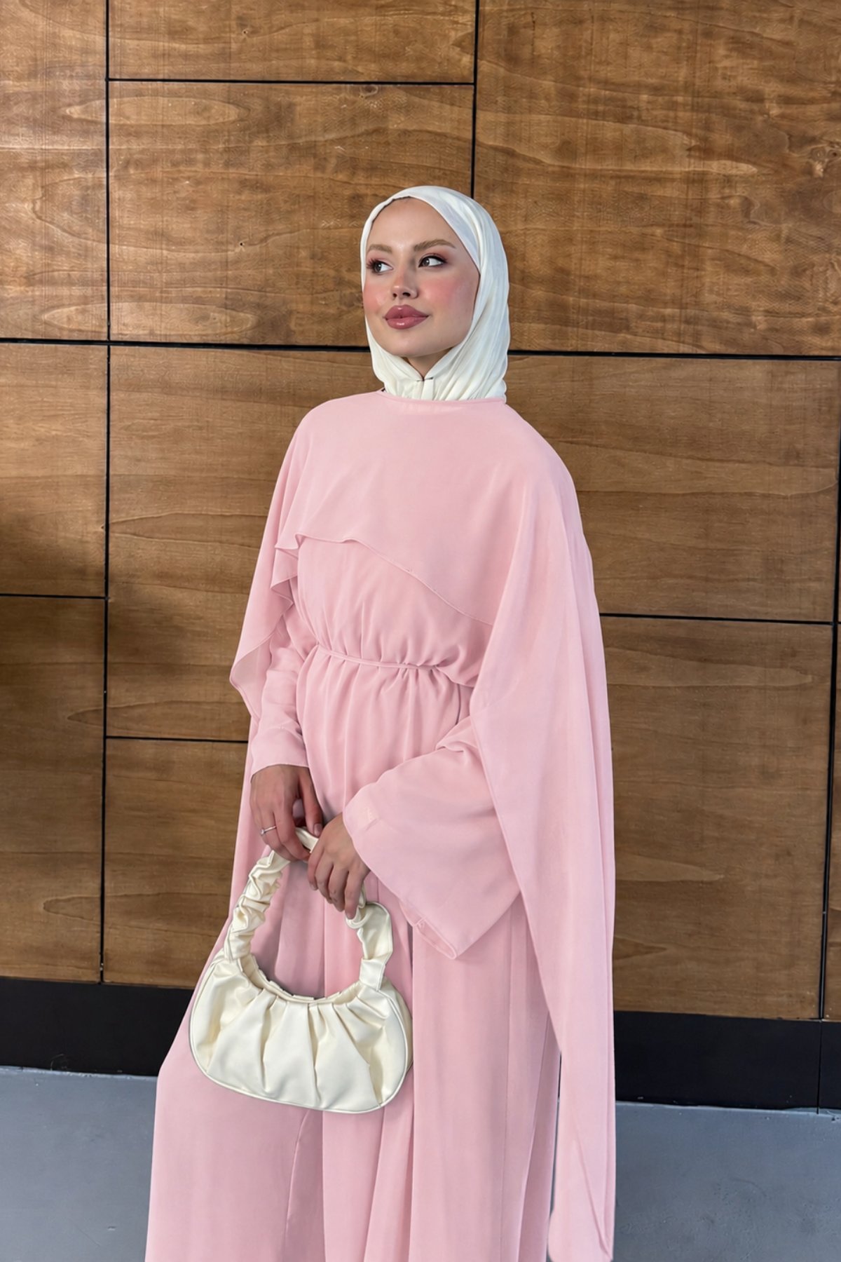 Liora Pelerinli Şifon Takım - Pembe