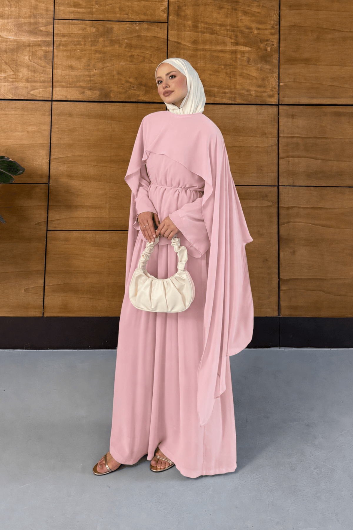 Liora Pelerinli Şifon Takım - Pembe