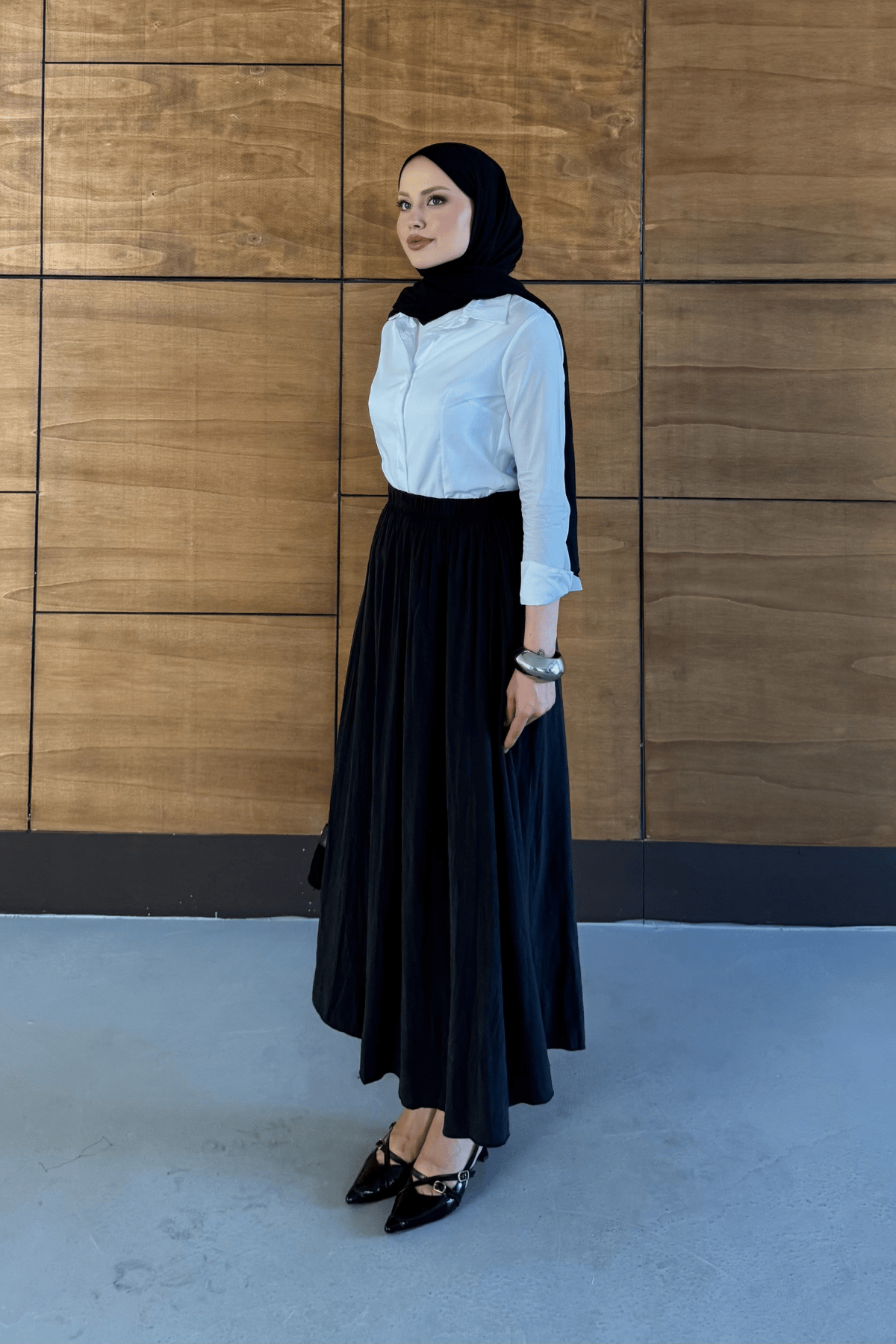 Lova Modal Kumaş Crush Etek - Siyah