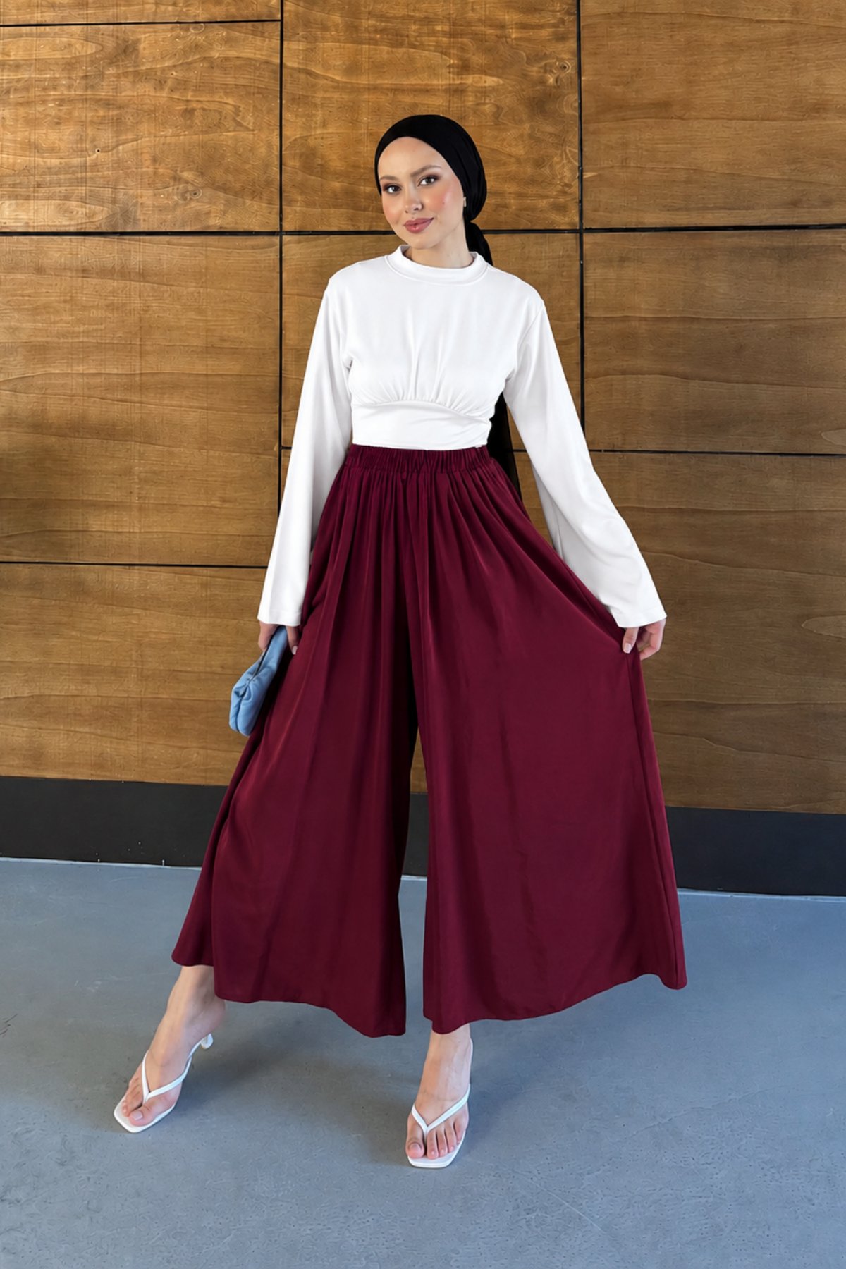 Mira Tensel Etek Görünümlü Pantolon - Bordo