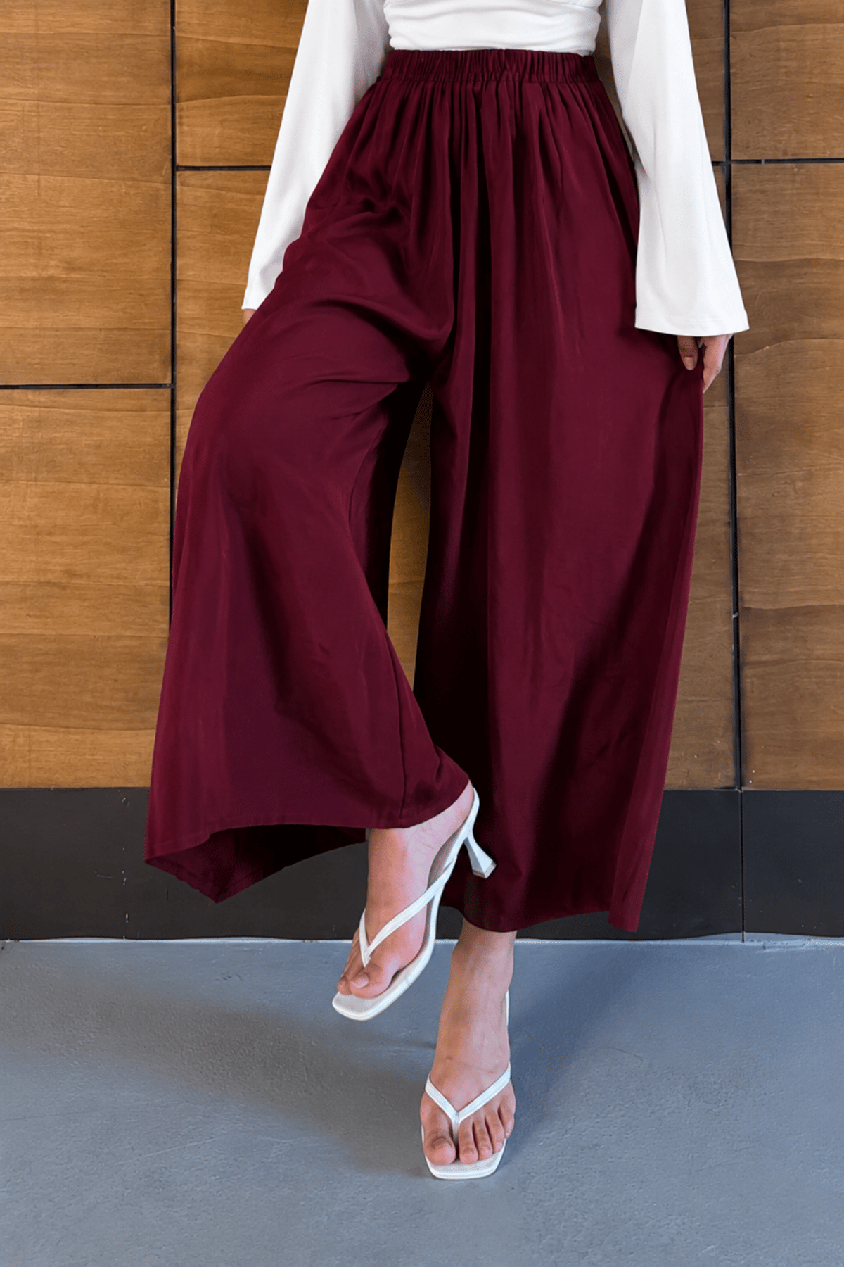 Mira Tensel Etek Görünümlü Pantolon - Bordo