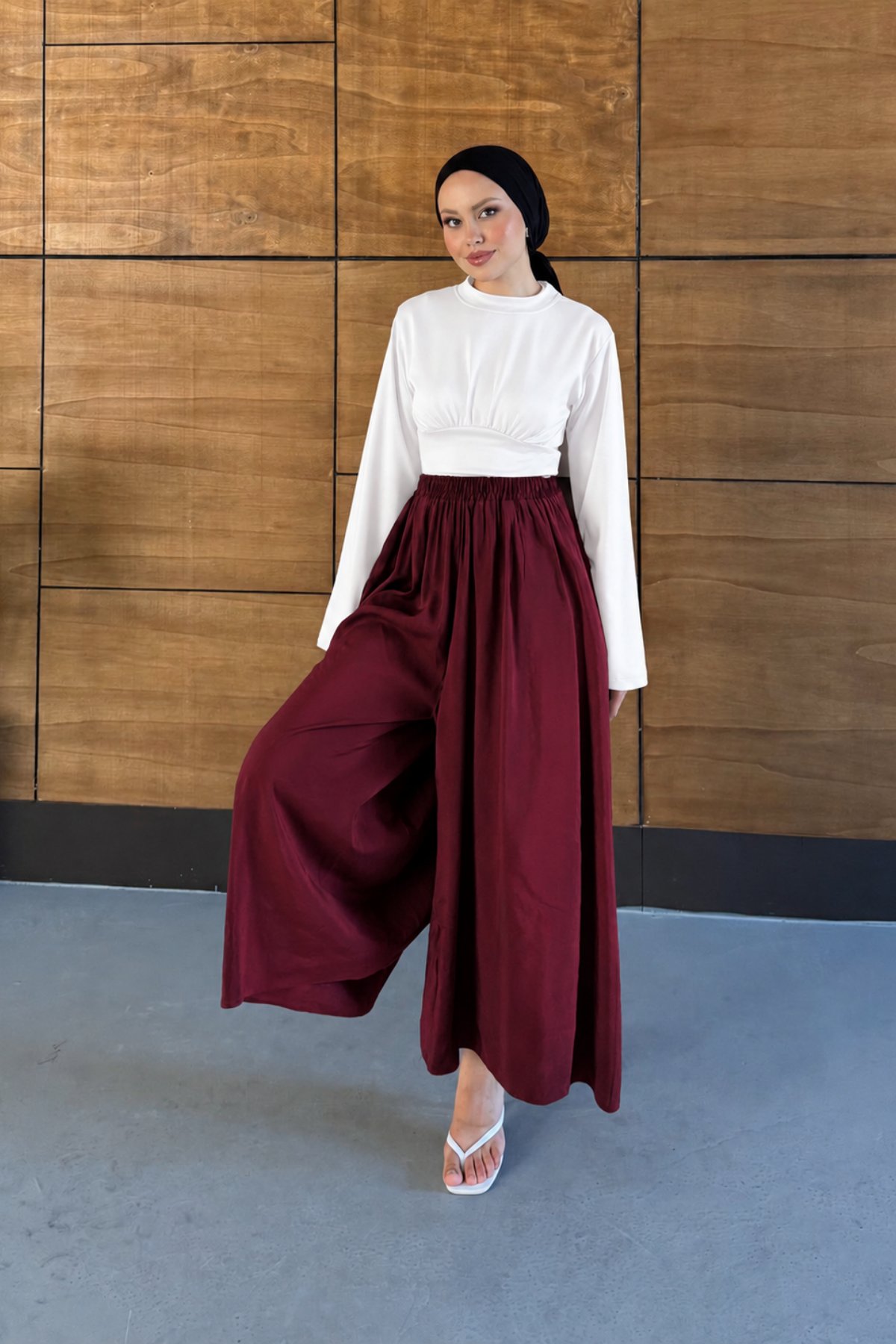 Mira Tensel Etek Görünümlü Pantolon - Bordo