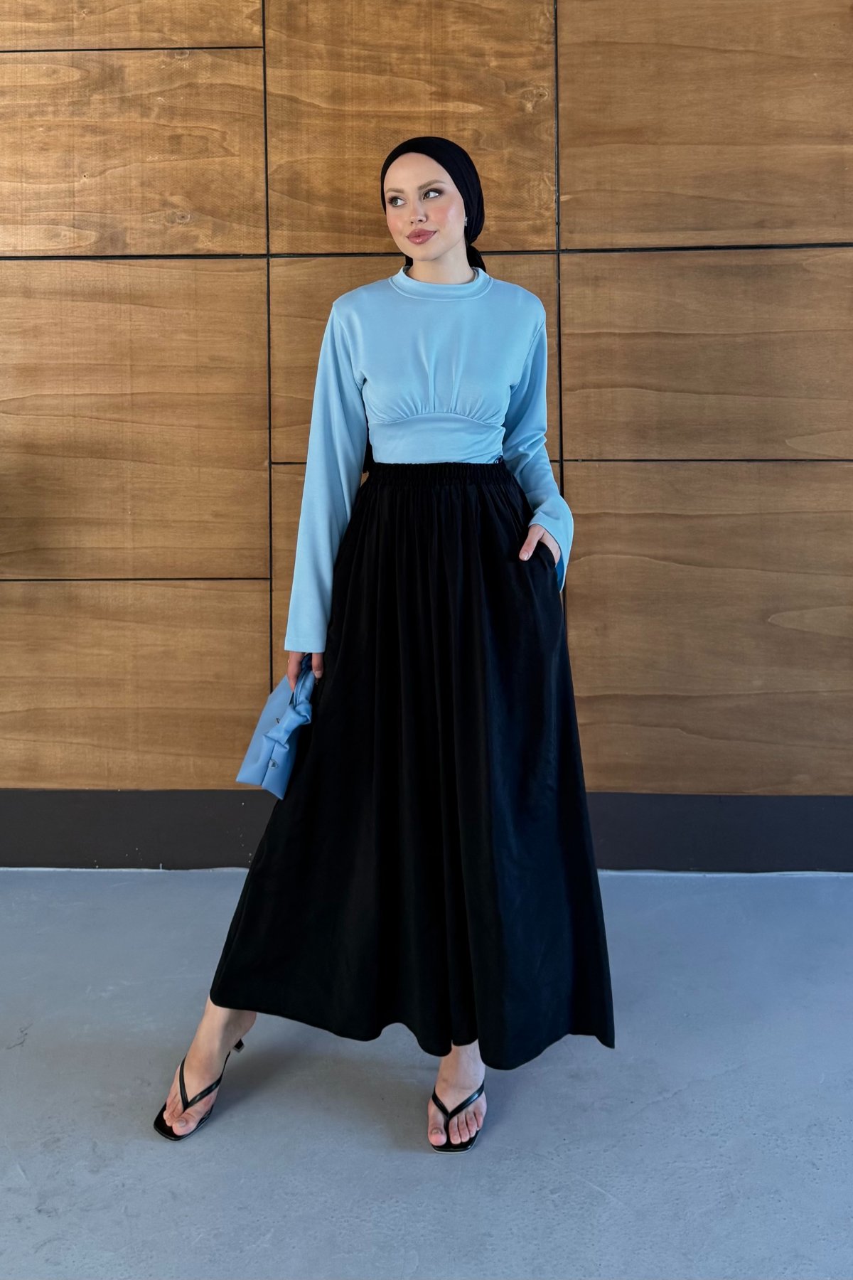 Mira Tensel Etek Görünümlü Pantolon - Siyah
