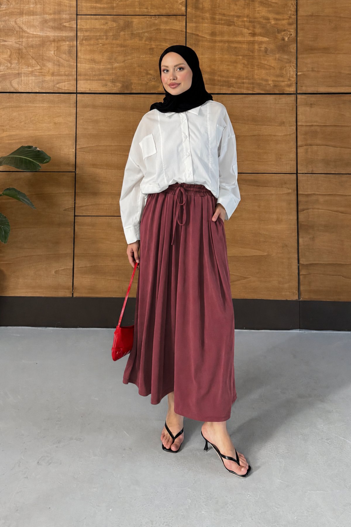 Osha Etek Görünümlü Pantolon - Bordo