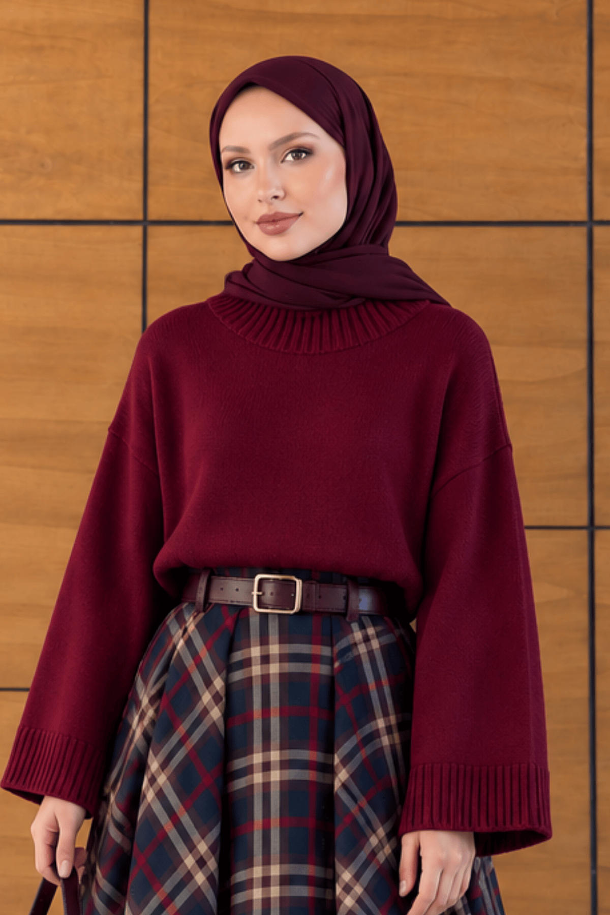 Riva Salaş Kol Triko Kazak - Bordo