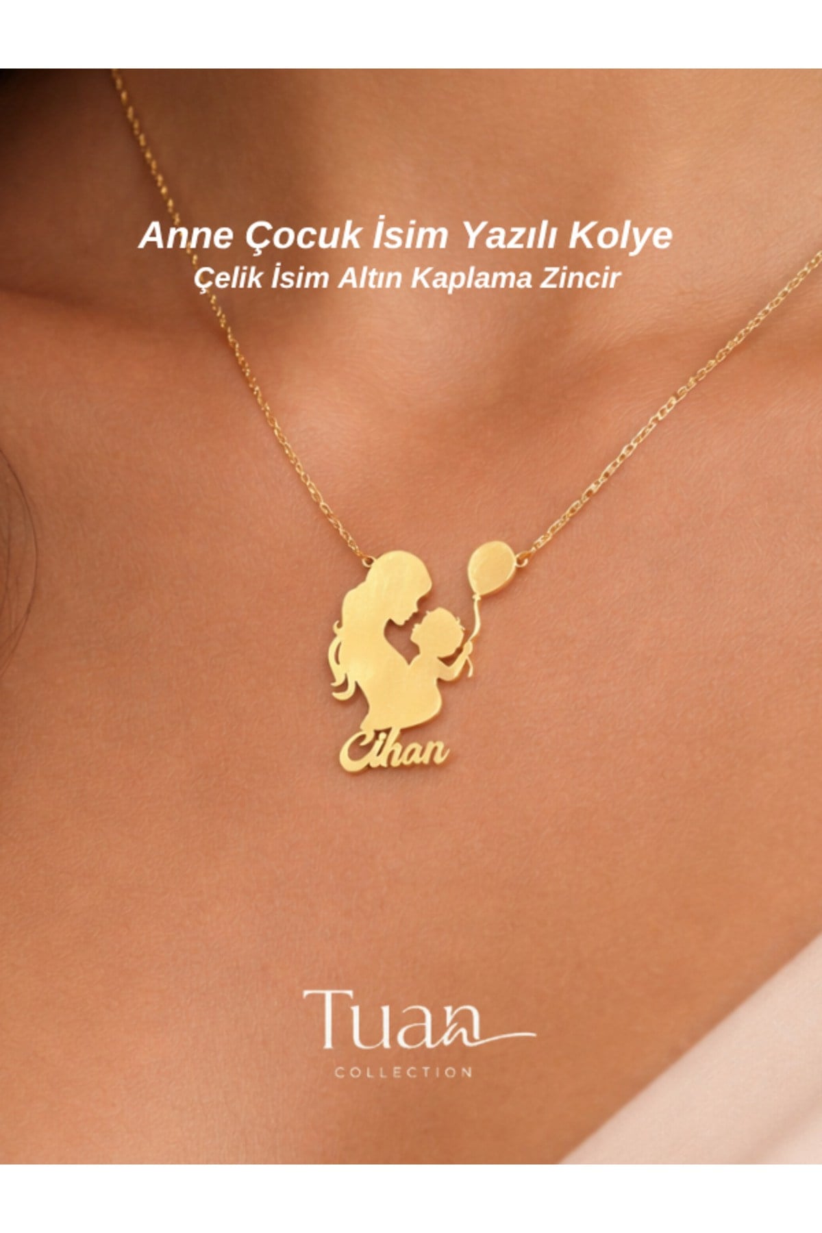 Anne Çocuk İsim Kolye Gold Çelik Zirkon Altın Kaplama Kişiselleştirilebilir Kolye