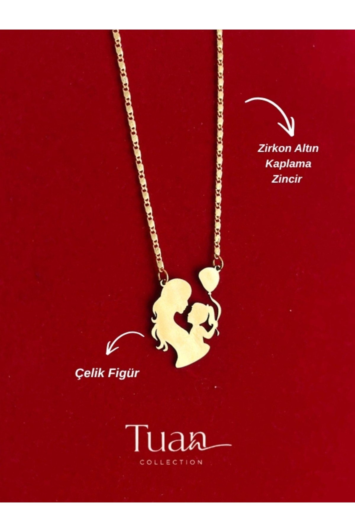Anne Çocuk Kolye Gold Çelik Zirkon Altın Kaplama Kolye Anneler Günü