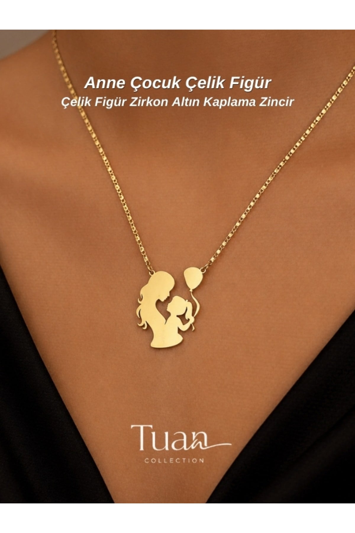 Anne Çocuk Kolye Gold Çelik Zirkon Altın Kaplama Kolye Anneler Günü