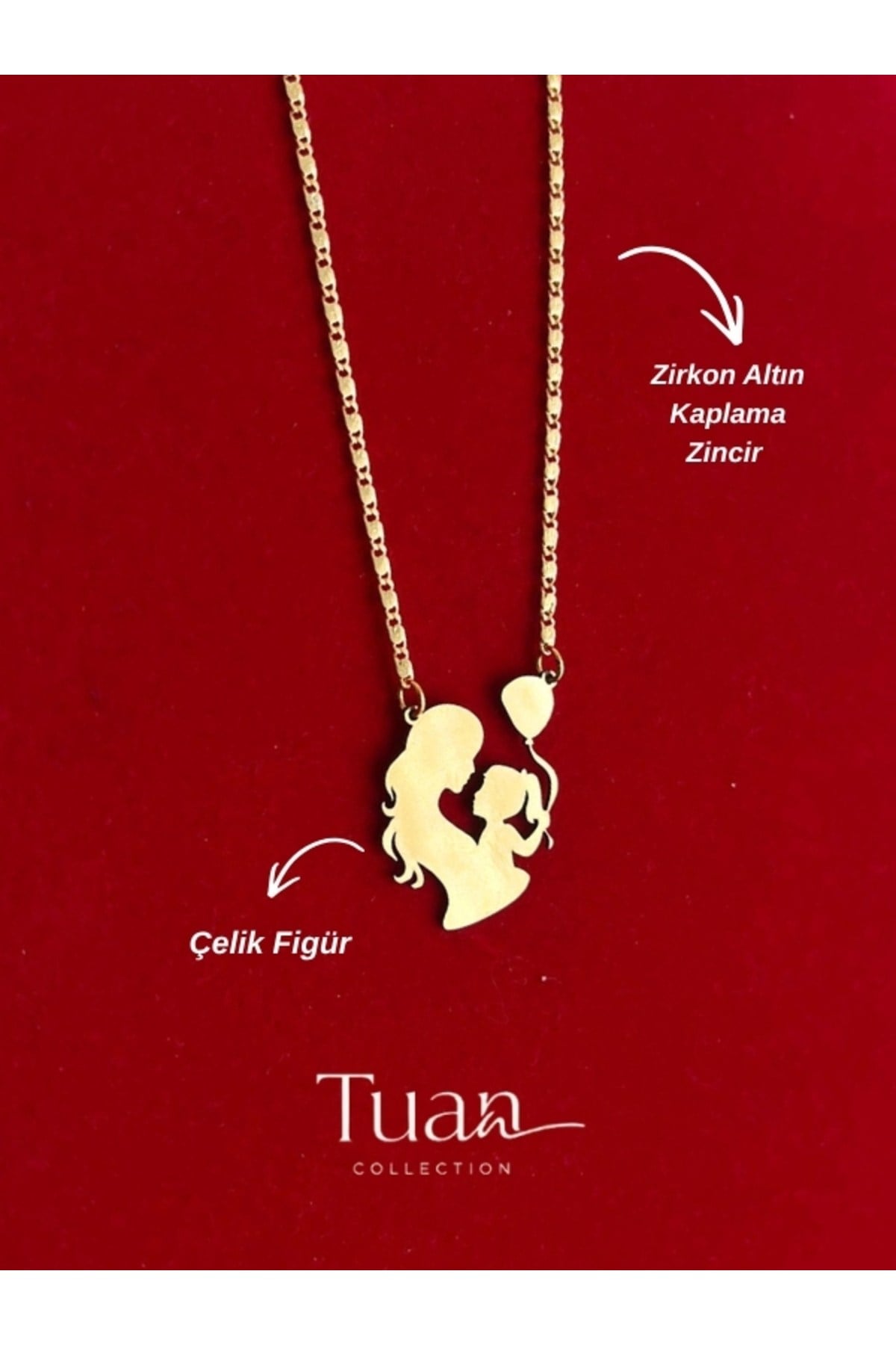 Anne Çocuk Kolye Gold Çelik Zirkon Altın Kaplama Kolye Anneler Günü