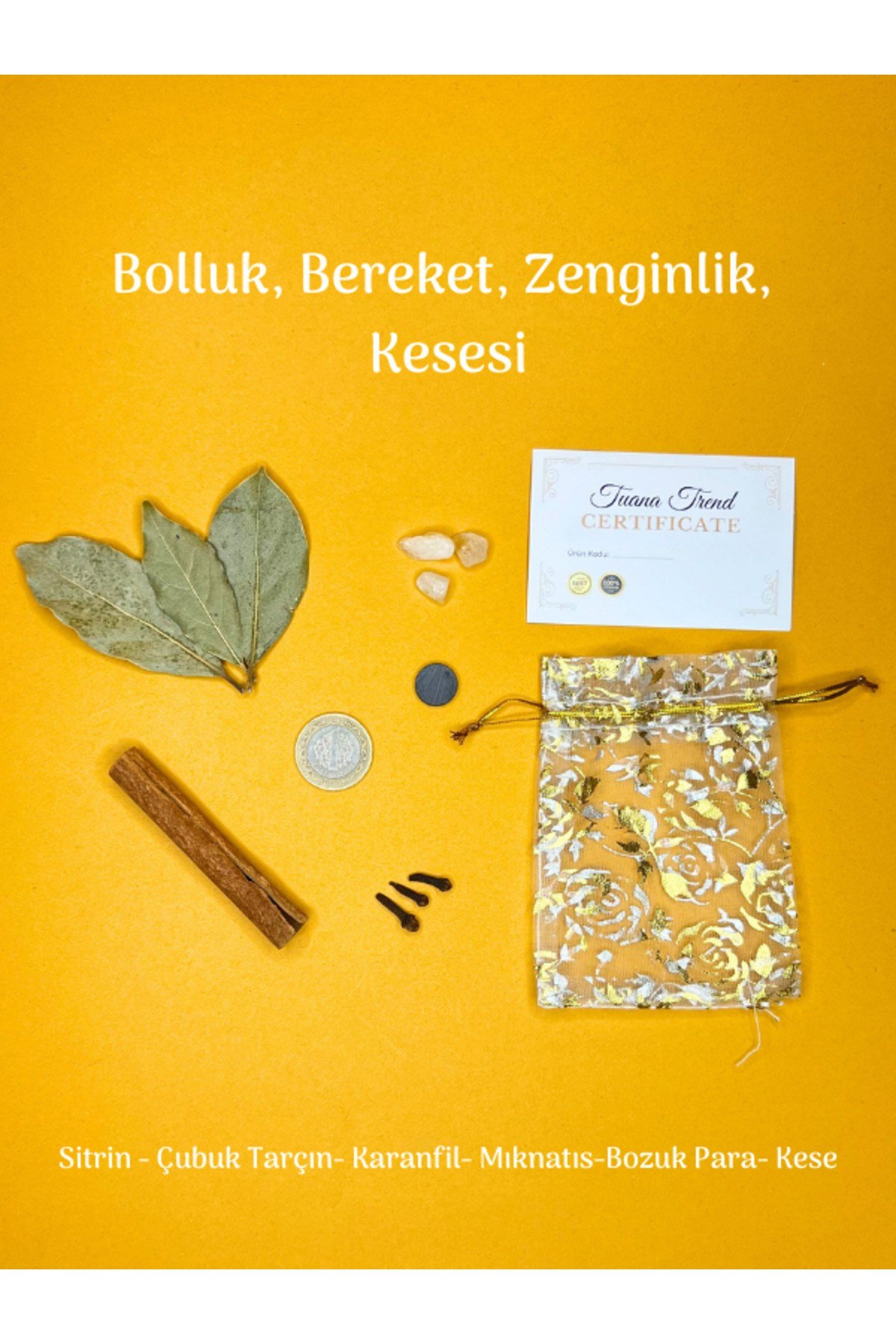 Bereket Zenginlik Para Kesesi Sitrin Doğal Taş Mıknatıs Defne Yaprağı Para Ritüeli