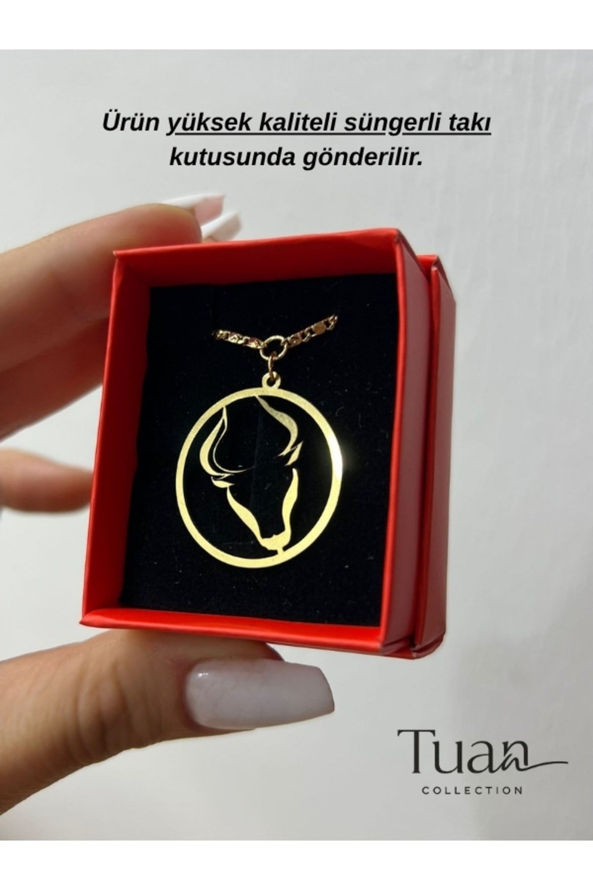 Boğa Burcuna Özel Çelik Figür Zirkon Altın Kaplama Kolye Boğa Burcu Figür