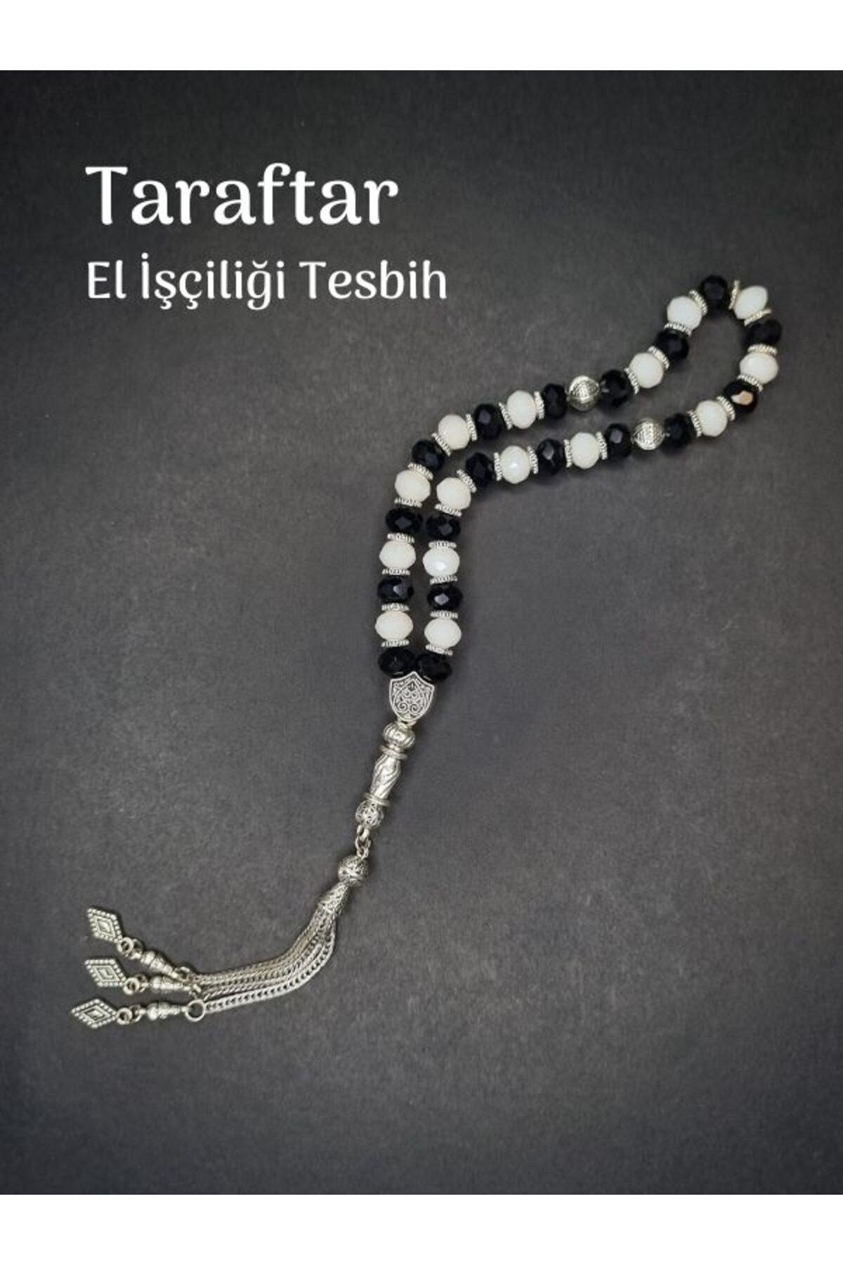 Fanatik Taraftar El İşçiliği Tesbih 8mm Hediye Siyah Beyaz Küp Kesim