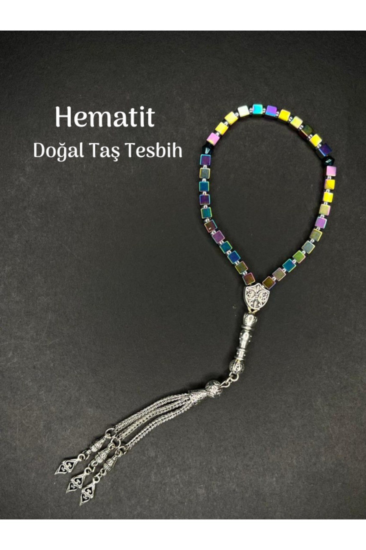 Hematit Tesbih Şifa Pozitif Enerji Canlılık Taşı Hematit Doğal Taş Tesbih Küp Kesim Parlak Metal