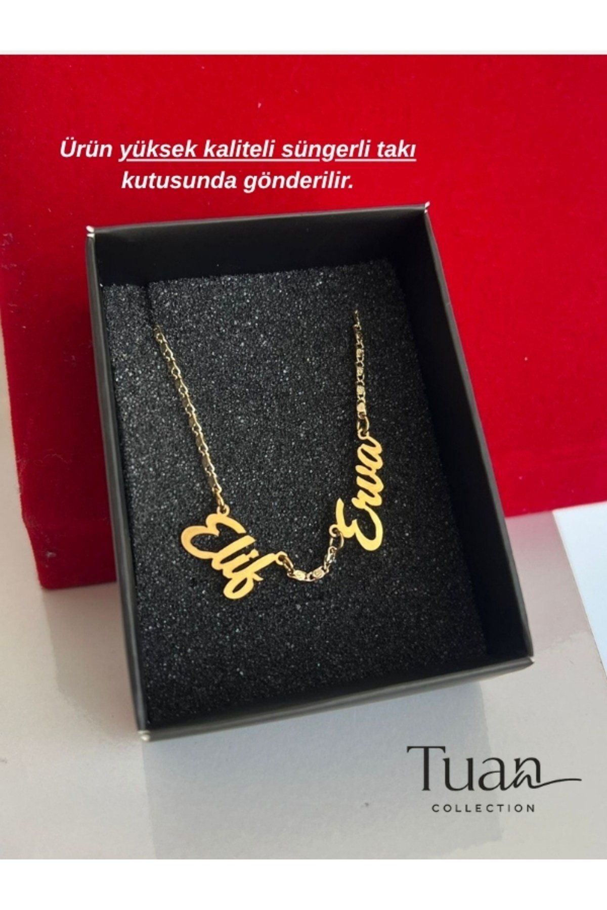 İkili İsim Kolye Çelik İsim Zirkon Kaplama Zincir İtalik Font Zarif Tasarım