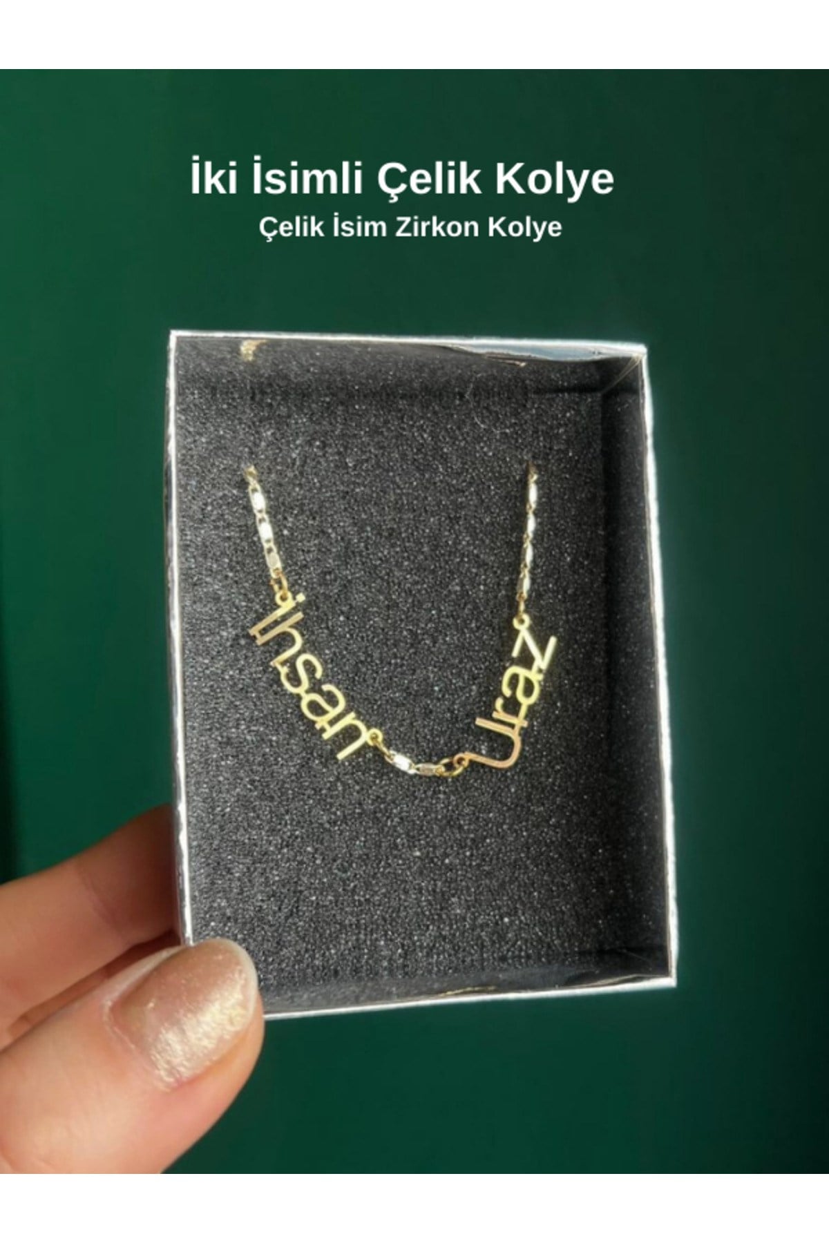 İkili İsim Kolye Çelik İsim Zirkon Kaplama Zincir Düz Font Zarif Tasarım
