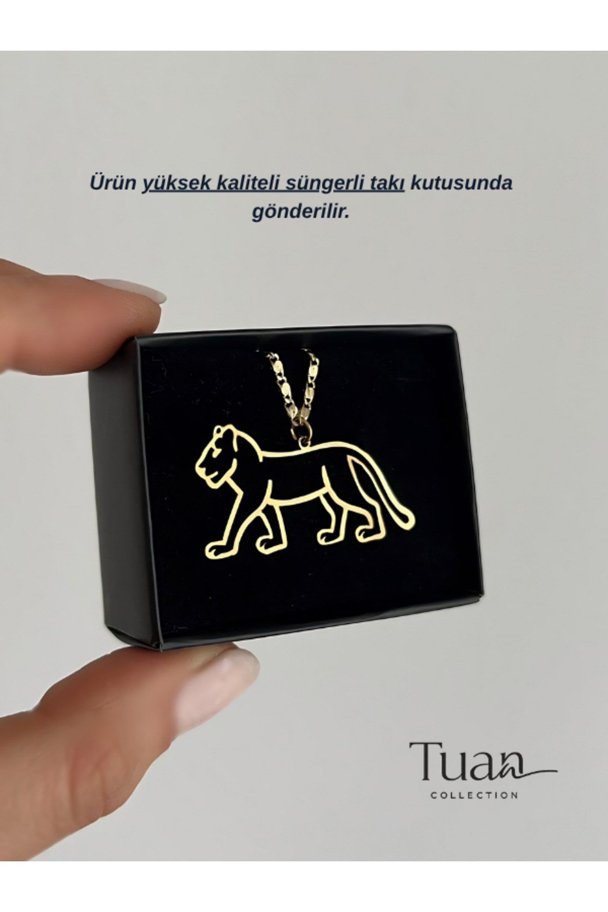Kaplan Silüet Figür Kolye Çelik Figür Zirkon Altın Kaplama Zincir Hediye Kolye