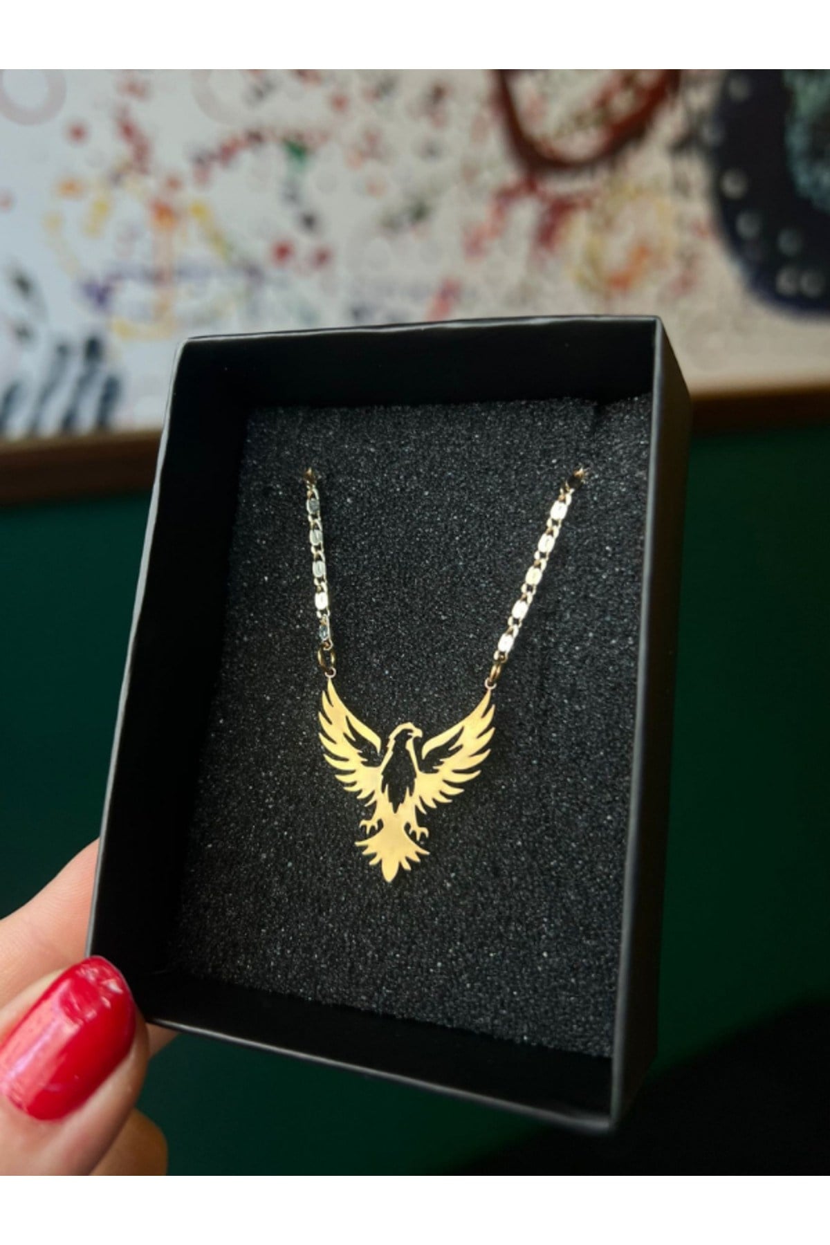 Kartal Figür Çelik Figür Zirkon Kaplama Zincir Kolye Kartal Gold Kolye