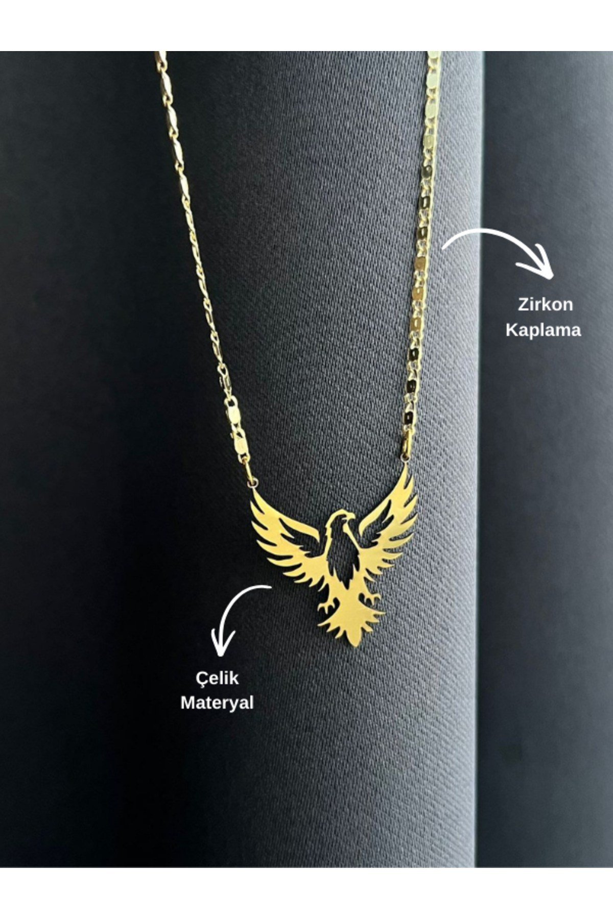 Kartal Figür Çelik Figür Zirkon Kaplama Zincir Kolye Kartal Gold Kolye