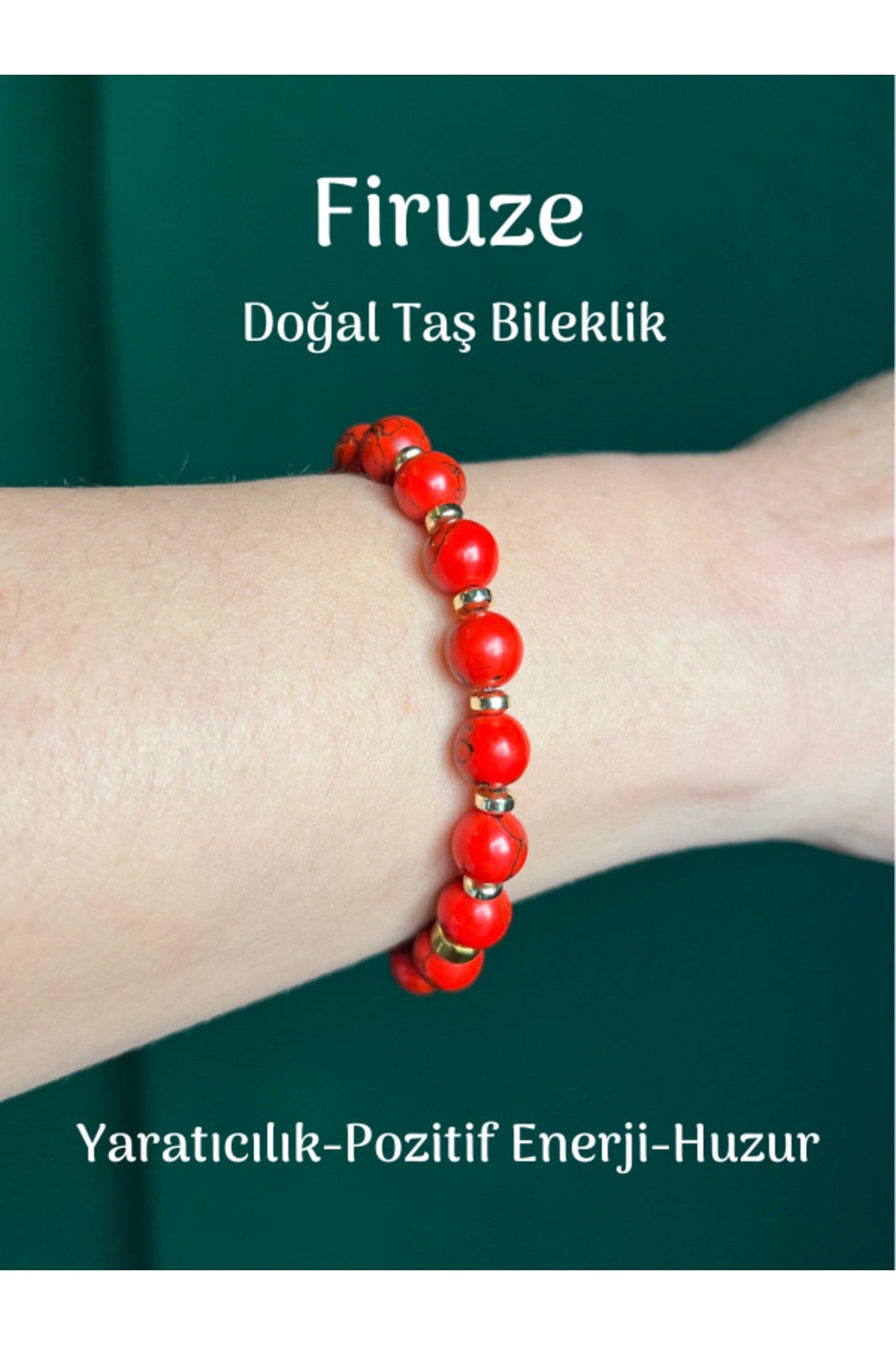 Kırmızı Firuze Doğal Taş Bileklik Başarı, Şans. Pozitif Enerji Şifa Taşı Bileklik 8 mm