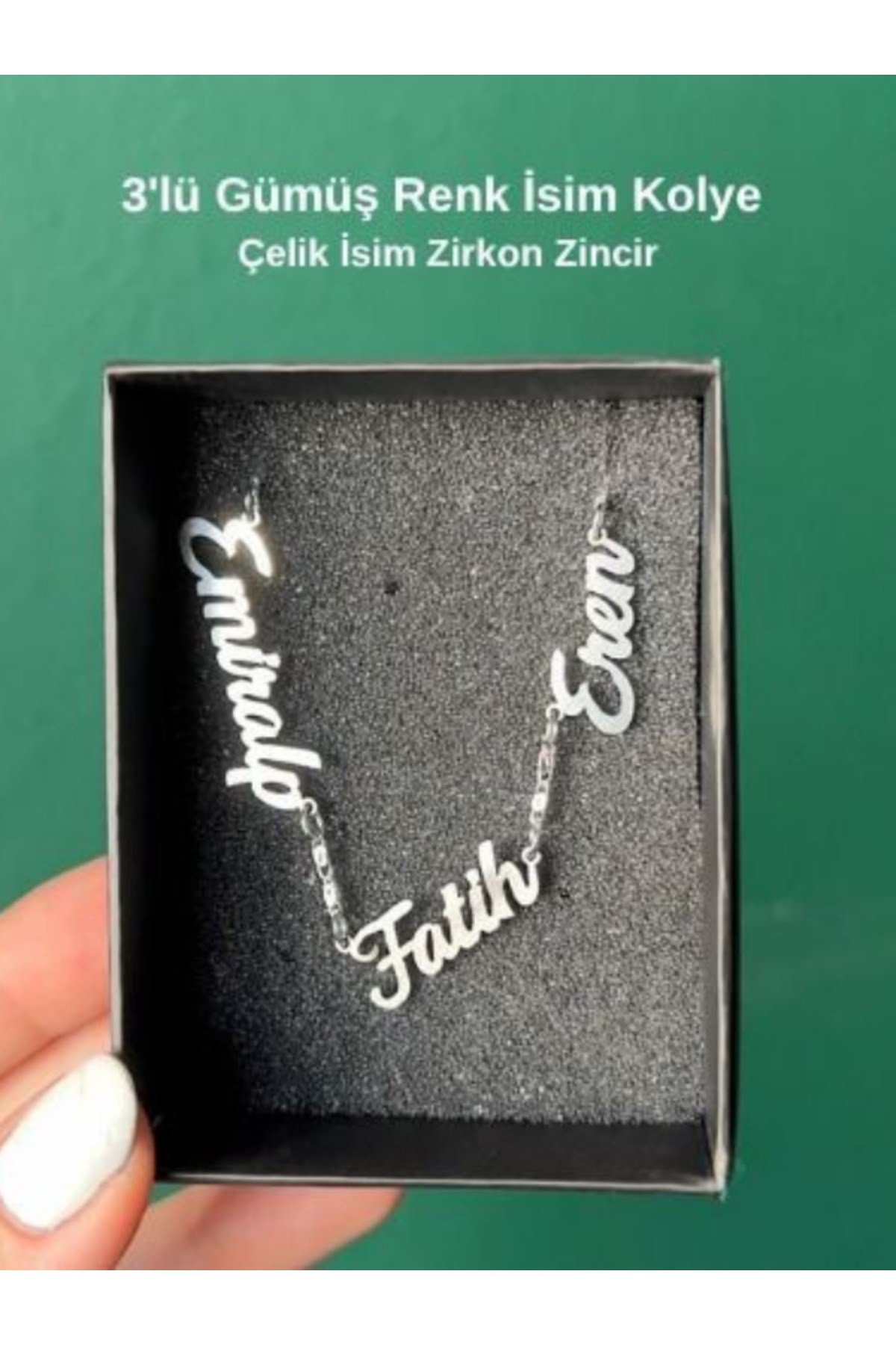 Kişiye Özel 3'lü İsim Kolye Özel Tasarım Yüksek Kalite Çelik Gümüş Renk Kişiselleştirilebilir Hediye