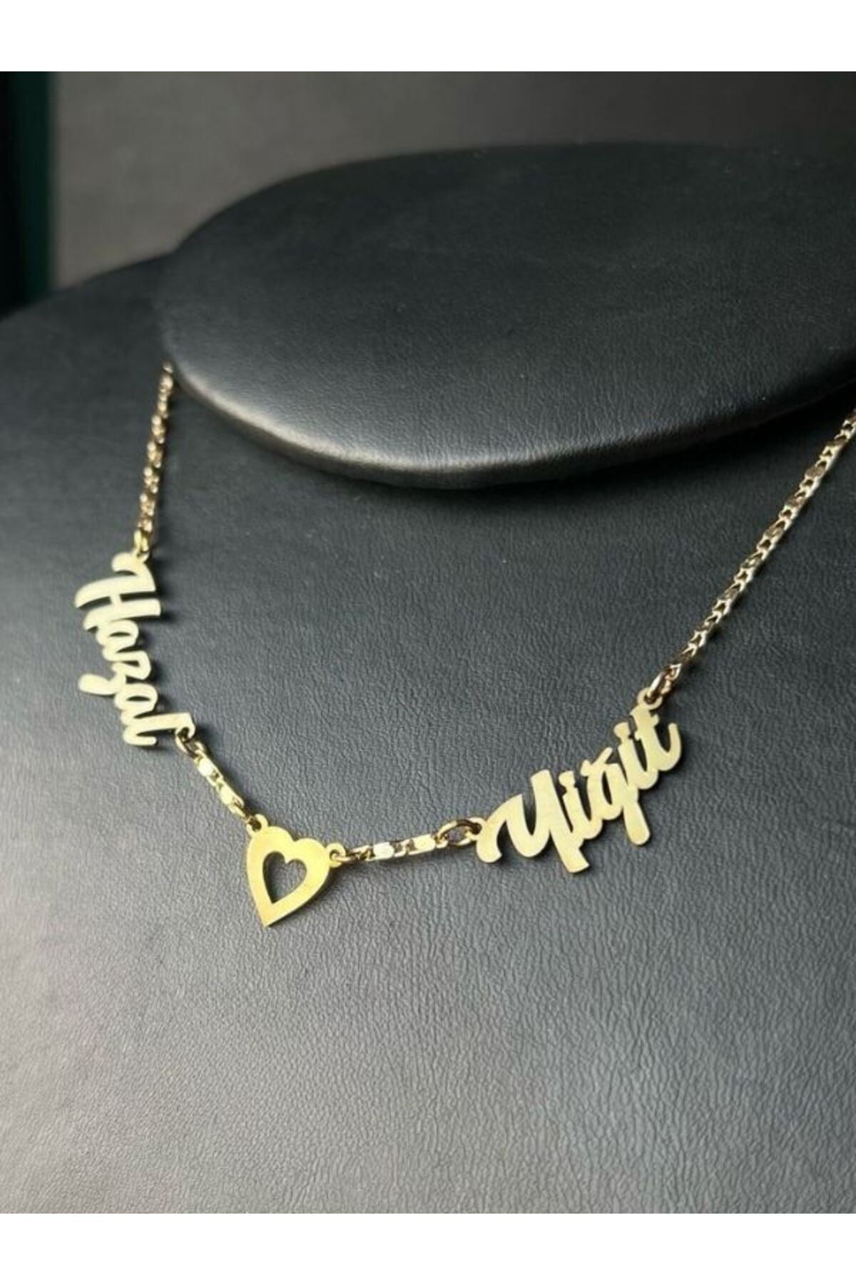 Kişiye Özel Kalp İsim Kolye Özel Tasarım Yüksek Kalite Çelik Gold Renk Kişiselleştirilebilir Hediye