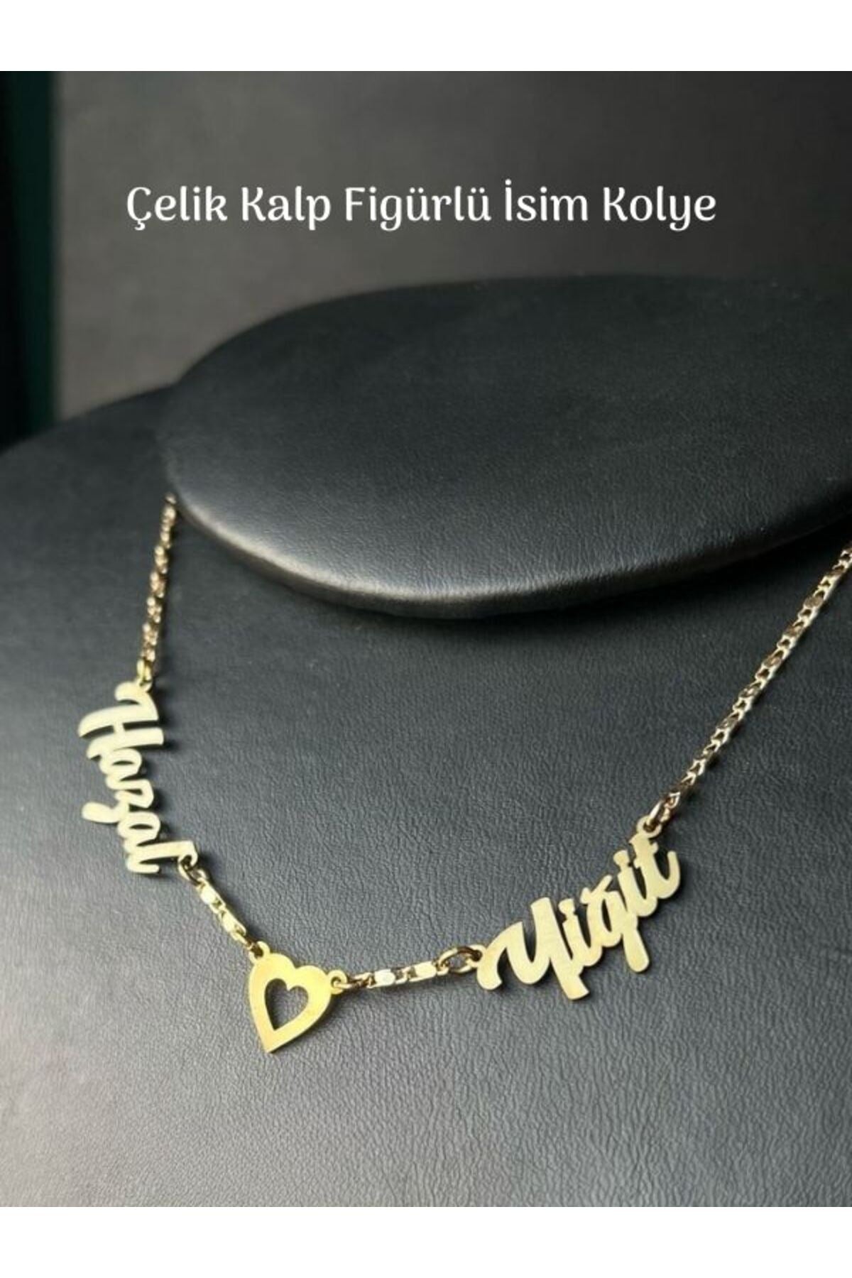 Kişiye Özel Kalp İsim Kolye Özel Tasarım Yüksek Kalite Çelik Gold Renk Kişiselleştirilebilir Hediye