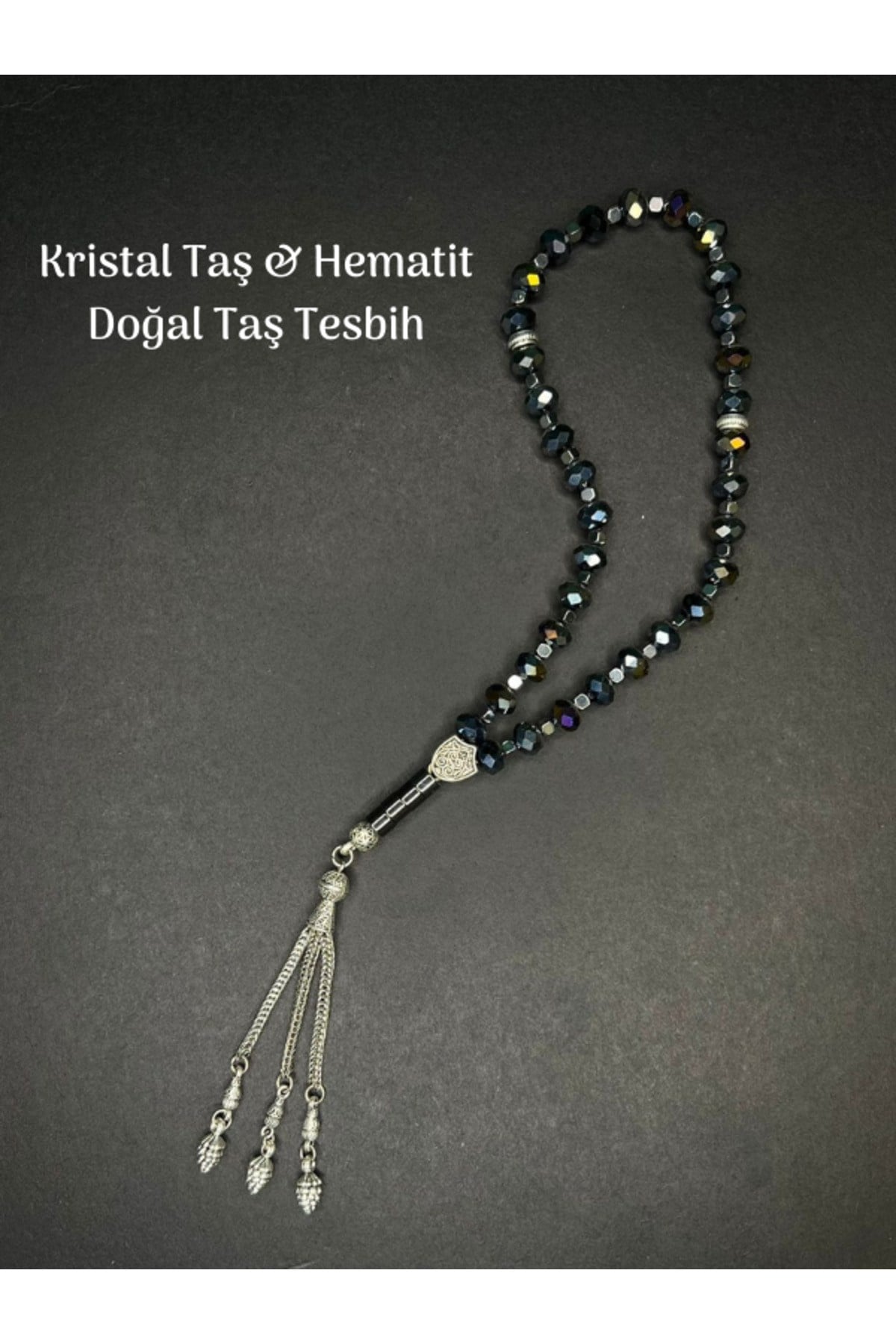 Kristal Taş ve Hematit Doğal Taş Tesbih Zihinsel Denge Konsantrasyon Başarı Şifa Taşı
