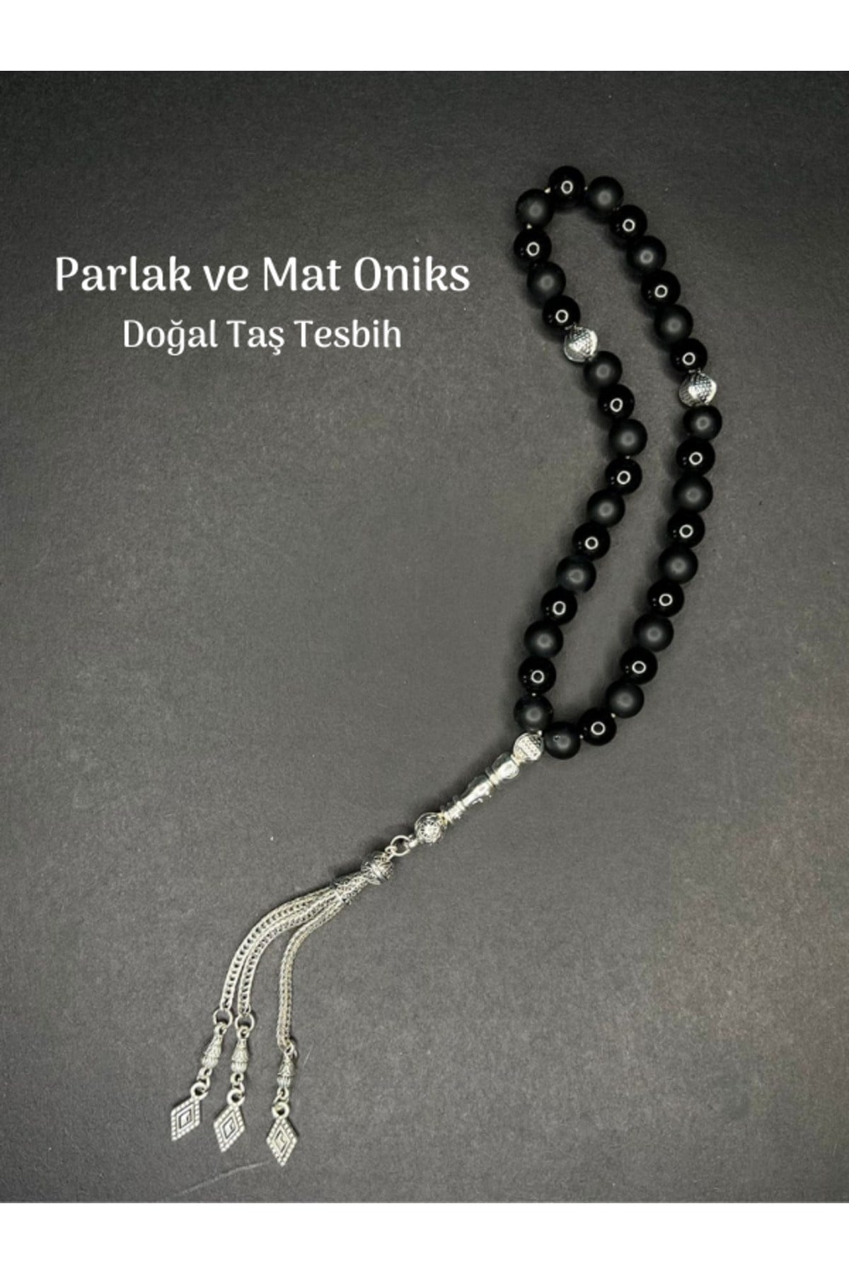 Mat Ve Parlak Oniks & Hematit Küre Kesim 8mm Doğal Taş Şifa Tesbih Konsantrasyon Pozitif Enerji