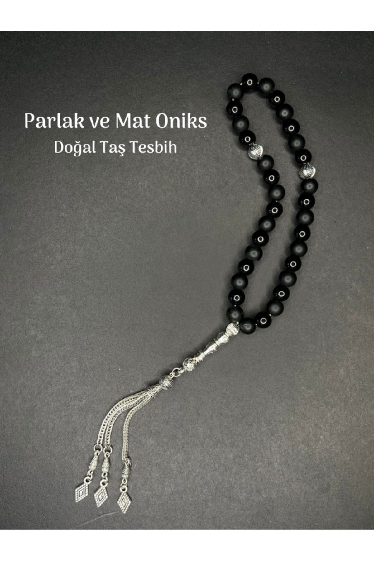 Mat Ve Parlak Oniks & Hematit Küre Kesim 8mm Doğal Taş Şifa Tesbih Konsantrasyon Pozitif Enerji